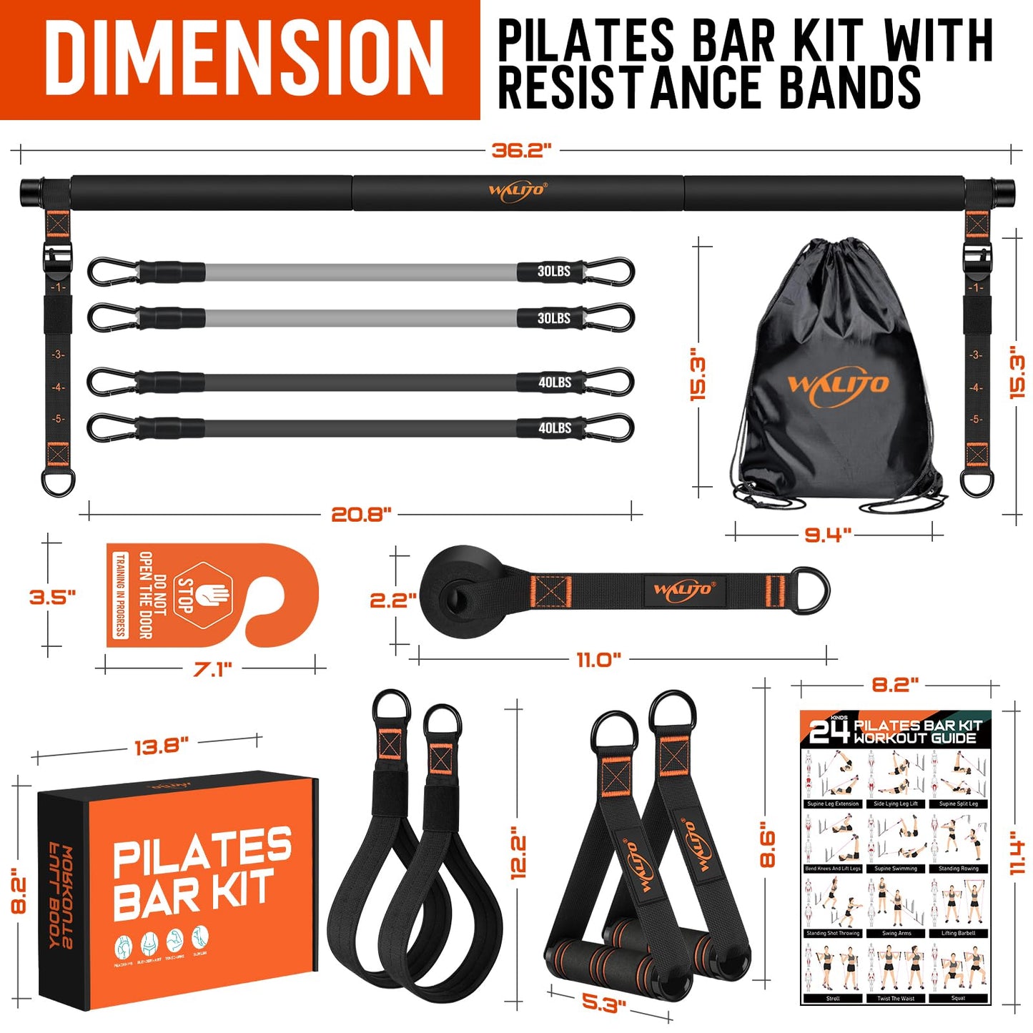 Pilates Bar Kit with Resistance Bands, 3-Section Multifunctional Yoga Pilates Bar with Metal Adjustment Buckle.Portable Pilates Equipment for Women & Men Full-Body Workouts at Home Gym