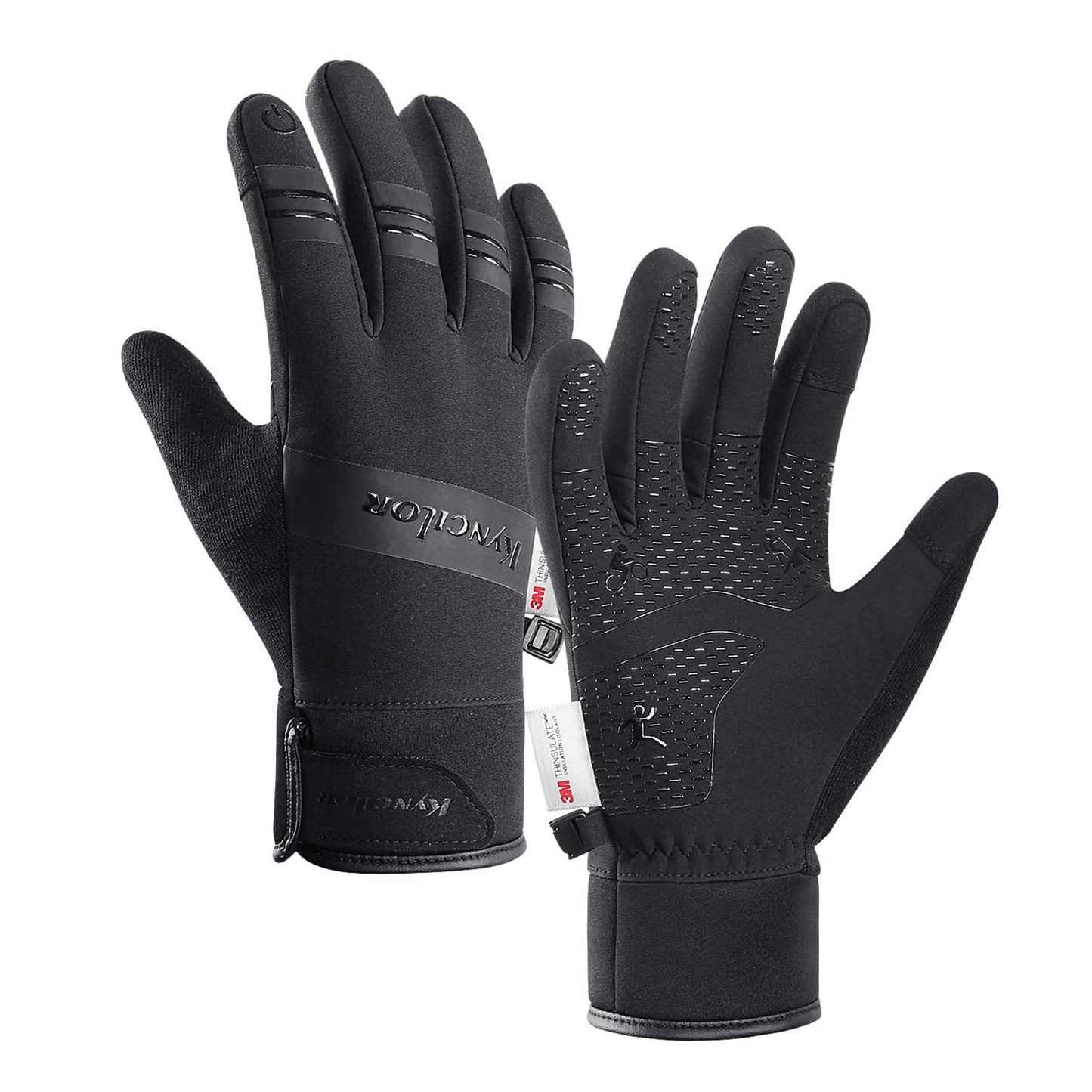 FOXLVDA 10℉ Winter Gloves Men Women, Waterproof Windproof Thermal Touch Screen Gloves, with Non-Slip Grip and Warm Lining for Cold Weather Cycling, Driving, Hiking, Running, Golf, Ski (Black, Medium)