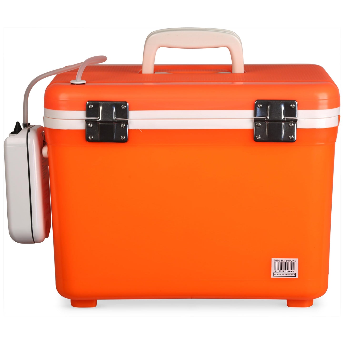 Engel 7.5qt Live Bait Cooler Box with 2nd Gen 2-Speed Portable Aerator Pump. Fishing Bait Station and Minnow Bucket for Shrimp, Minnows, and Other Live Bait - ENGLBC7-N-OHV in Orange High-Visibility