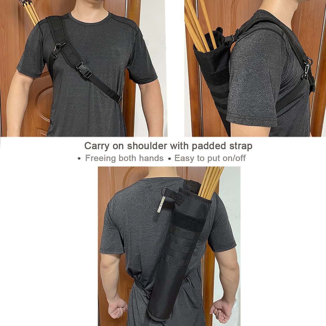 KRATARC Archery Lightweight Back Arrow Quiver Foldable Compact Hip Arrows Bag with Molle System Hanged for Target Shooting (Black- Diameter 4'')