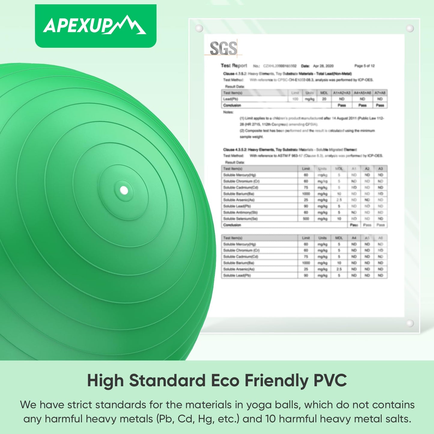 APEXUP Yoga Ball Exercise Ball, Anti Slip Stability Ball Chair, Heavy Duty Large Gym Ball for Fitness, Balance, Core Workout and Physical Therapy (S (15"~18") 45cm, Dark Green)