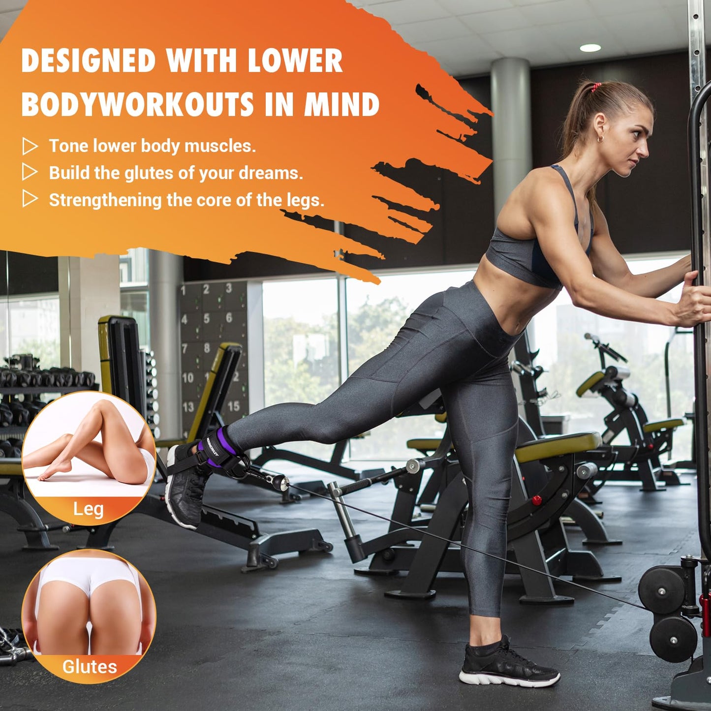 Ankle Strap for Cable Machine Women, Adjustable Gym Cable Ankle Straps for Kickbacks, Glute Workouts, Leg Extensions, Curls, Booty Hip Abductors, Ankle Cuff for Cable Machine Accessories(Purple)
