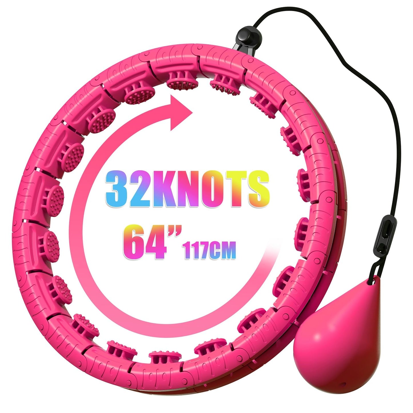 ZIBTREK Infinity Weighted Fitness Circle for Adults, Smart Exercise Hoop with 32 Detachable Knots for Weight Loss and Workout, Plus Size Adjustable Waist Ring with Auto-Spinning Ball