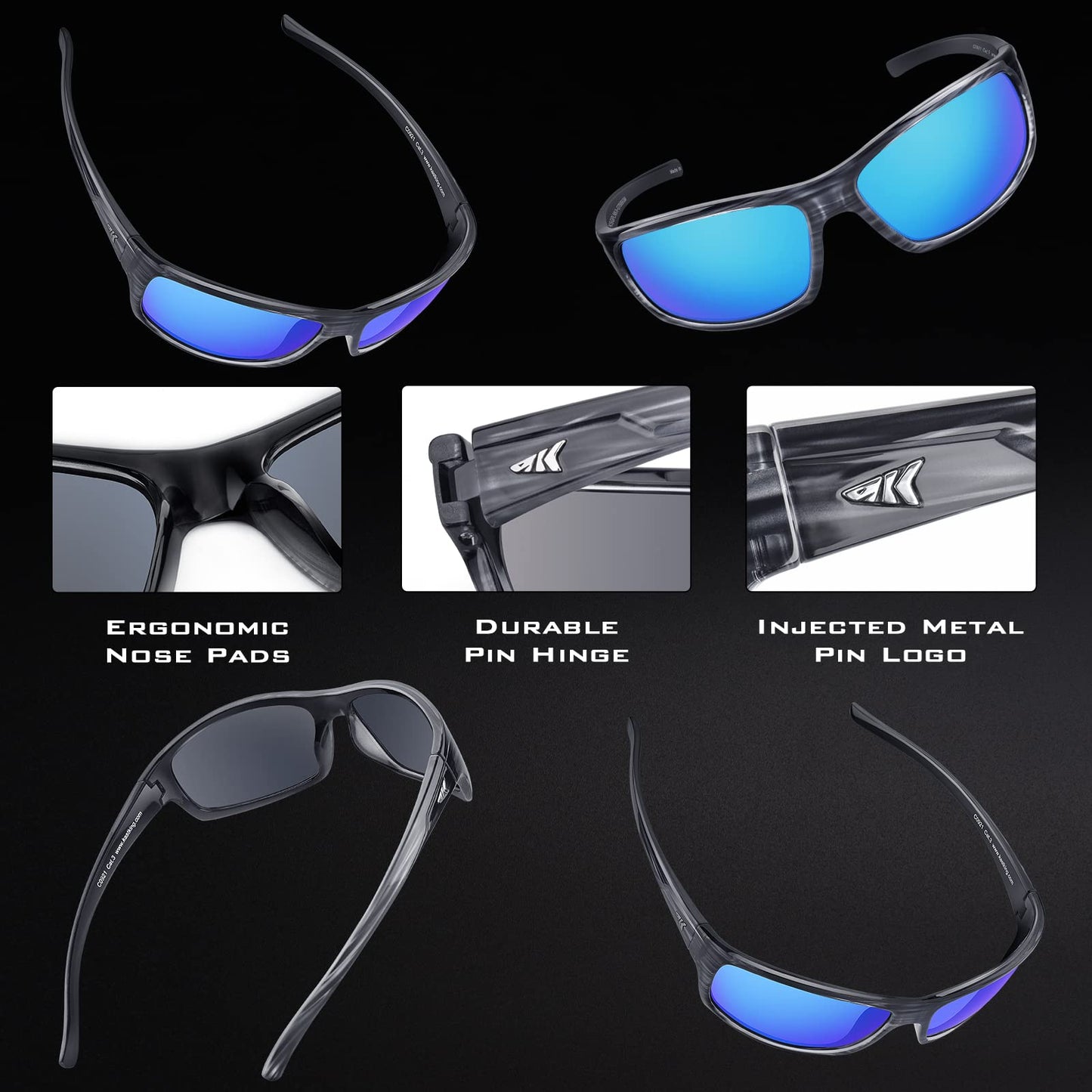 KastKing Kateel Polarized Sport Sunglasses for Men and Women, Gloss Tal Gray Frame, Smoke - Ocean Mirror