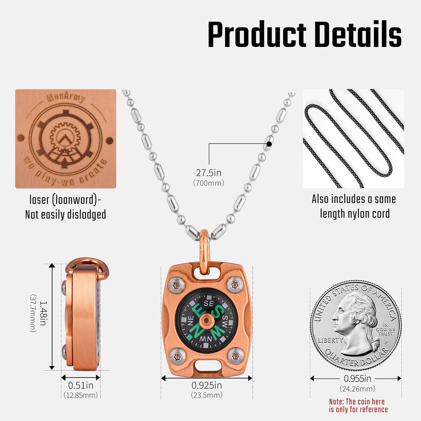 Mecarmy Mini Compass Titanium/Brass, Pocket Compass Hiking Survival, Small Waterproof Ipx5 Hiking Compass Keychain, Special Compass Necklace, Survival Hiking Gear Graduation Present for Women Men