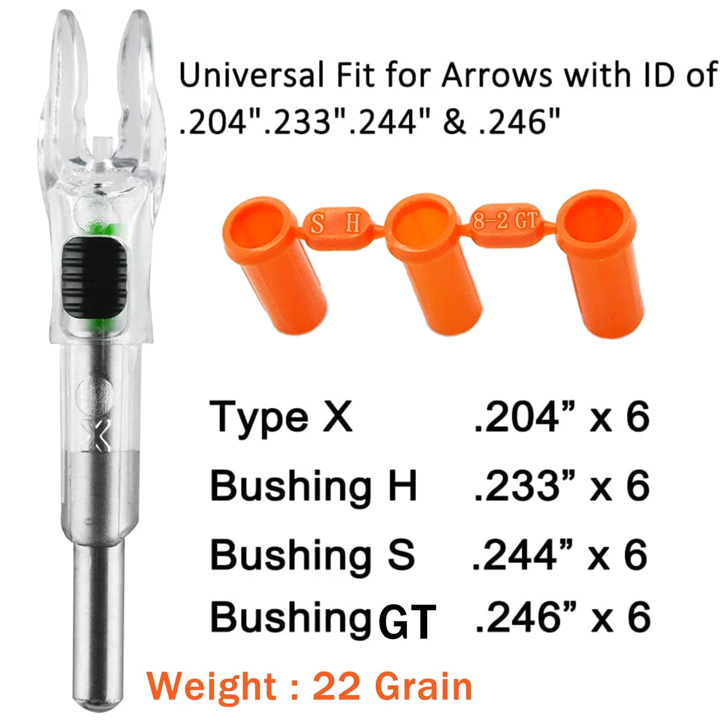 KEAUP 6PCS X Lighted Nocks for Arrows with .204 .233 .244 .246 Inside Diameter with H, S, GT Bushings High-Visibility DEEPOWER LED Arrow Nocks, ON/Off Switch Included