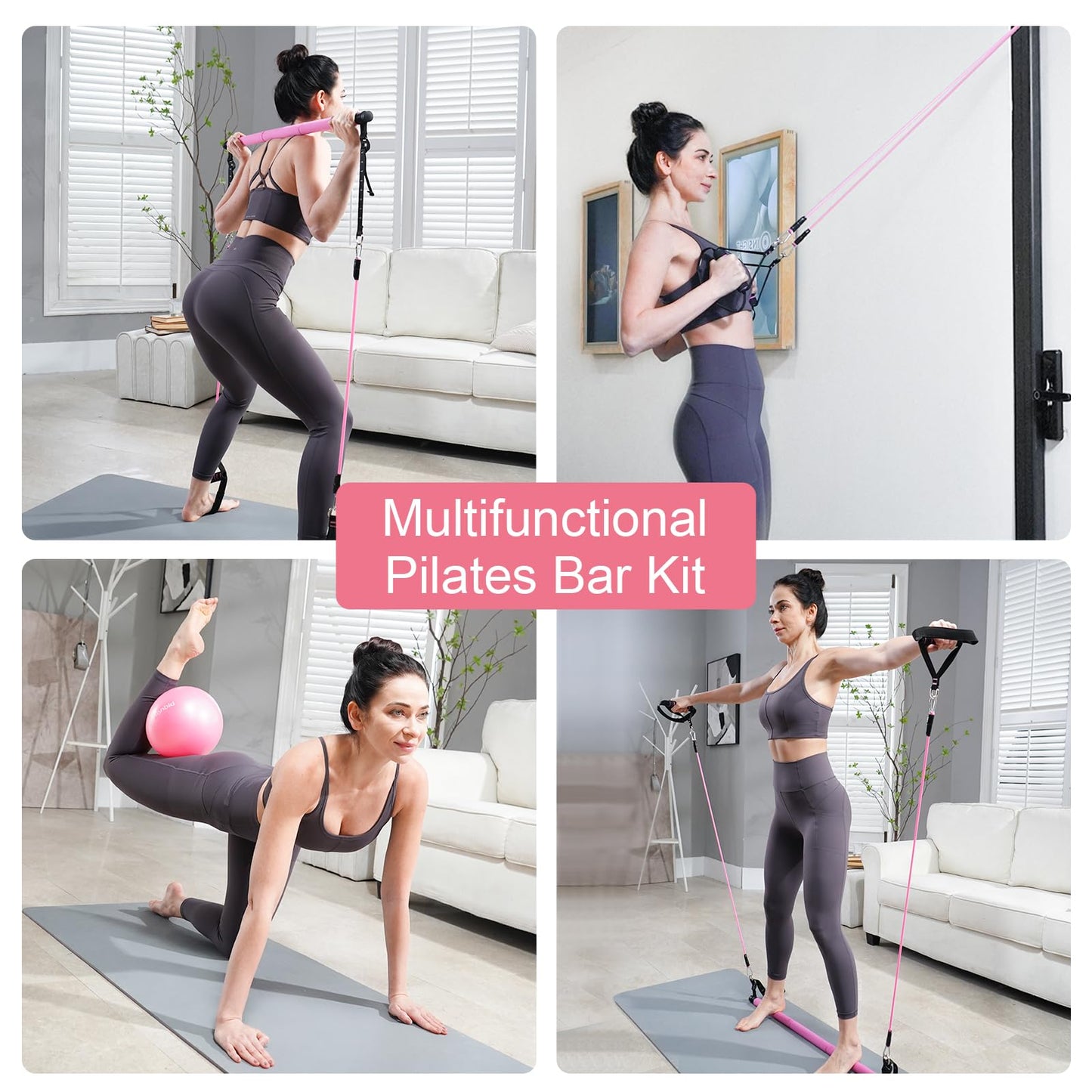 kisnbld Pilates Bar Kit with Resistance Bands, Multifunctional Pilates Bar with 3 Set Exercise Resistance Bands, Portable Pilates Equipment for Women Home Gym Yoga Workouts
