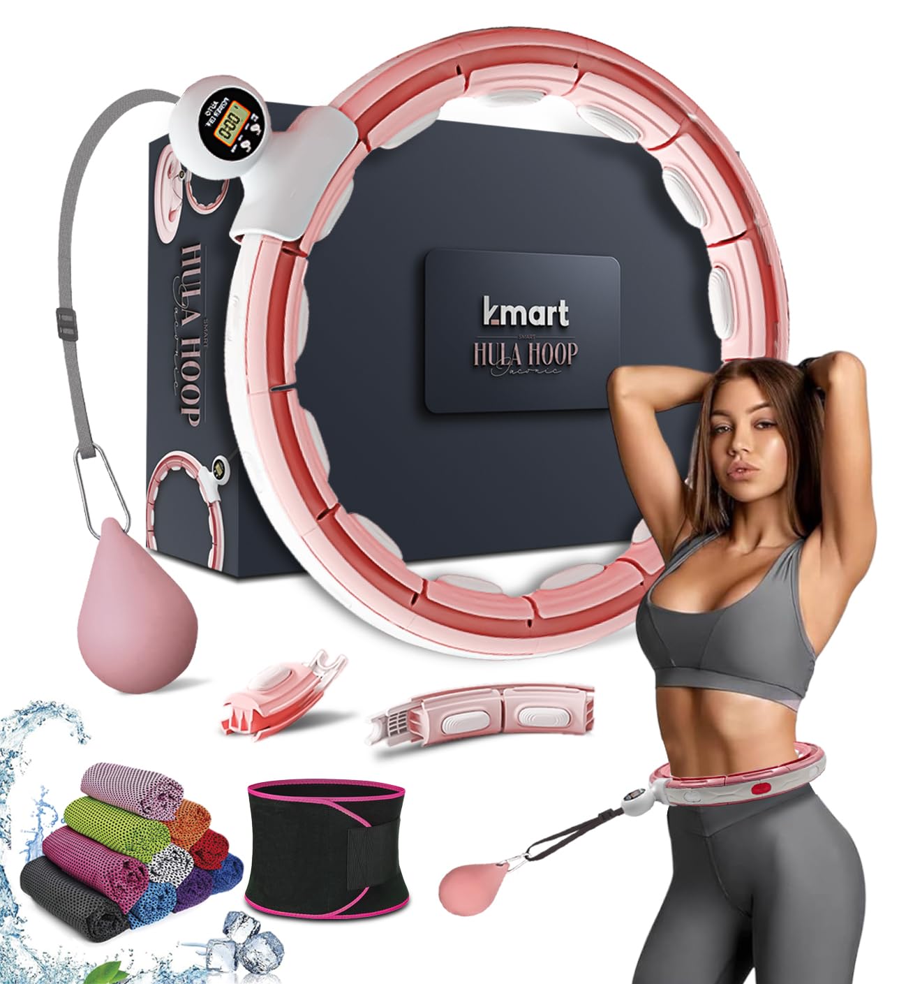 Smart Weighted Hula Ring Hoops, Hula Circle Detachable Fitness Ring with 360 Degree Auto-Spinning Ball Massage, Gymnastics, Adult Fitness for Weight Loss (Pink)