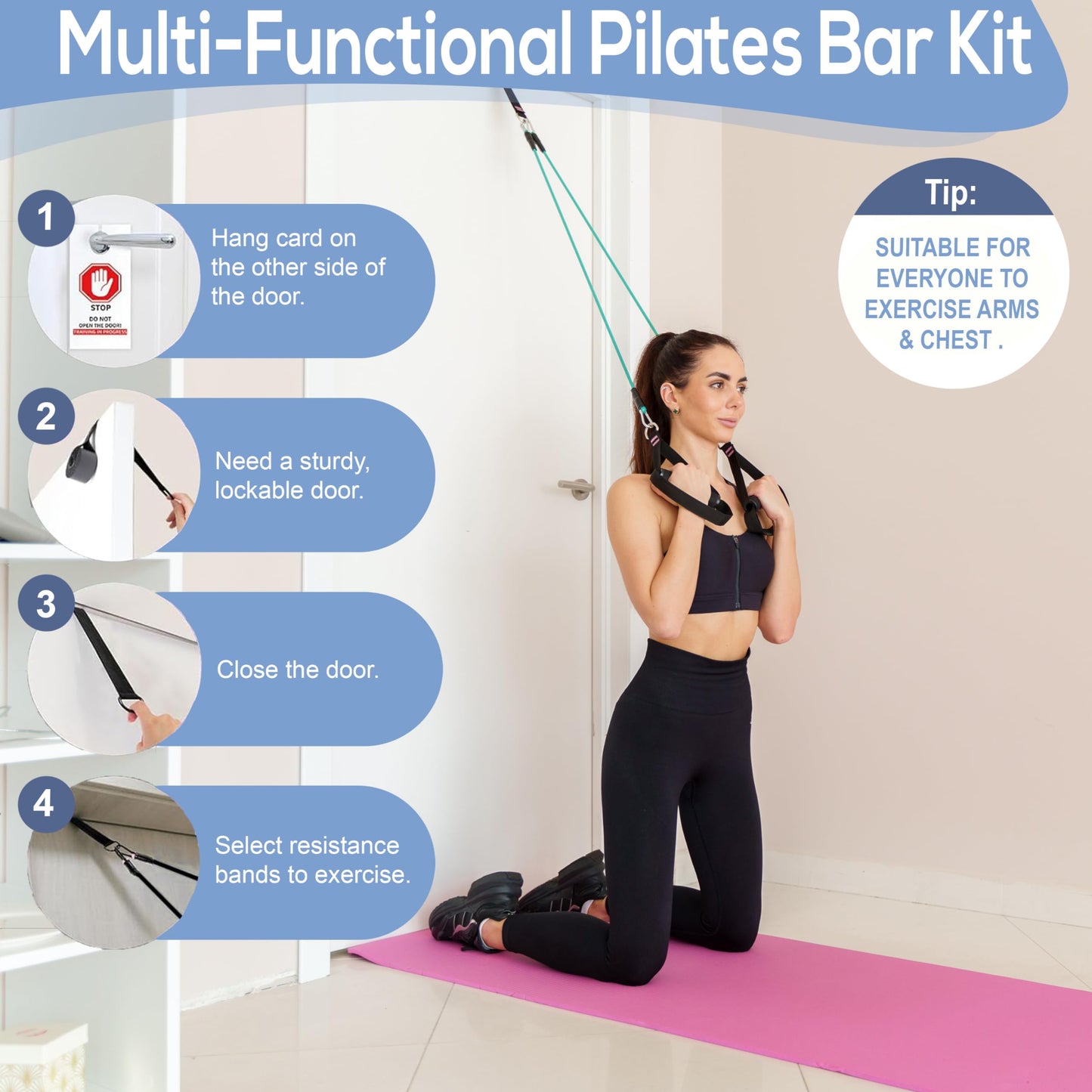 Upgraded Pilates Bar Kit –39” Adjustable Exercise Equipment for Men, Women with 6X 20, 30, 40 lbs Resistance Bands with Adjustment Buckle – Pilates Equipment for Home Workouts for All Fitness Levels