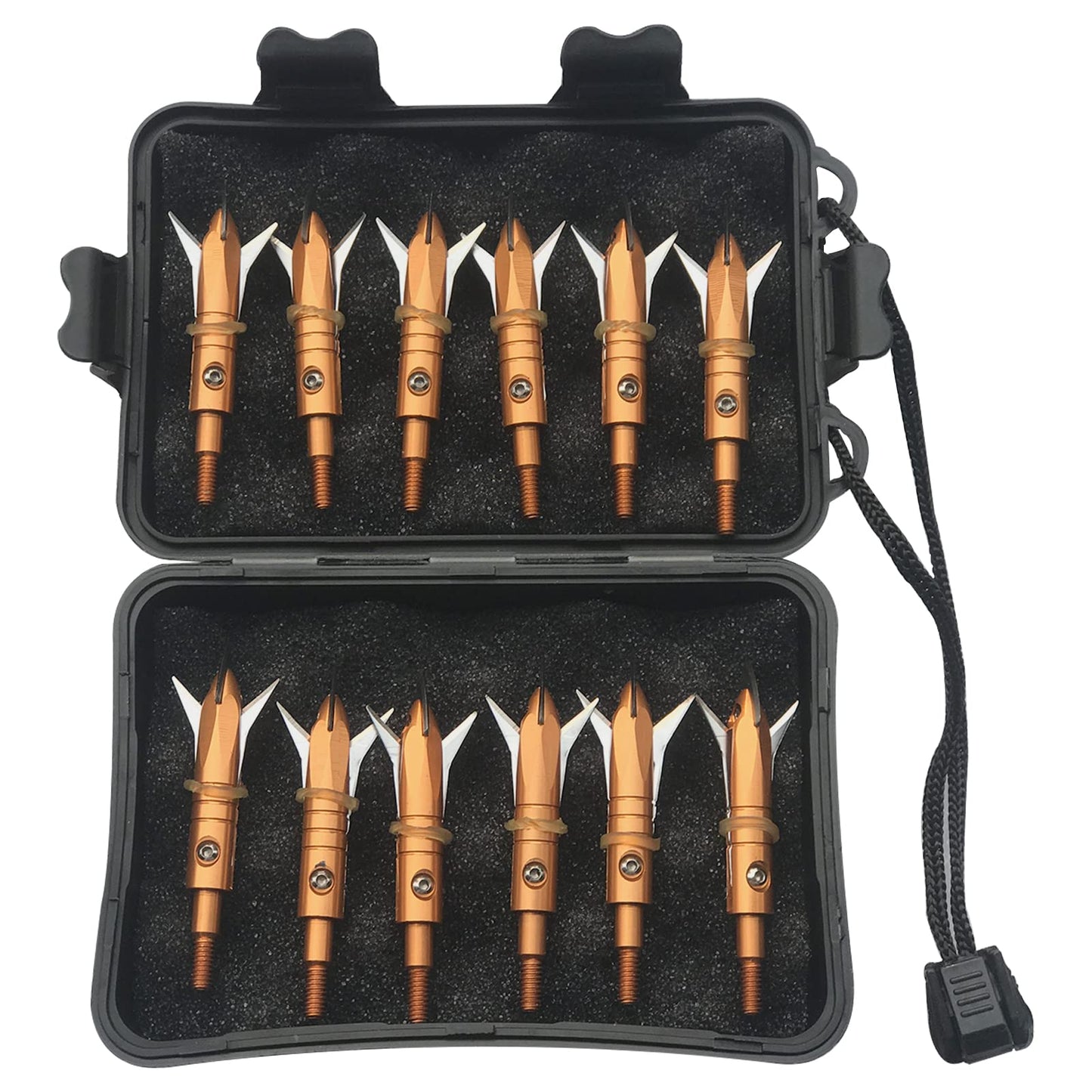 e5e10 12pcs Hunting Broadheads 100 Grain Archery Broadheads New Stell Broadheads + 1 pcs Black Broadhead Case for Arrowheads (Golden)