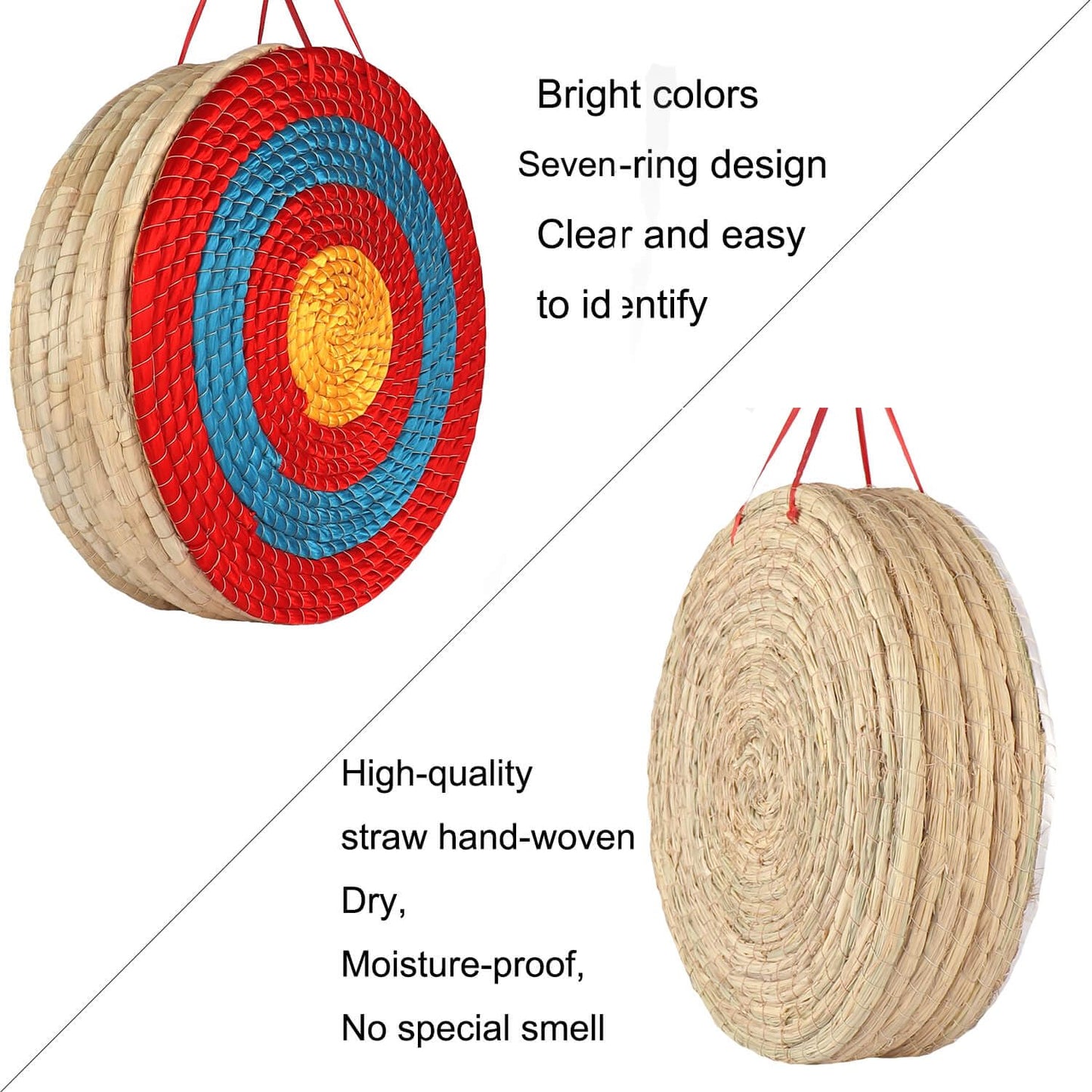 DOSTYLE Archery Targets Traditional Solid Straw Round Archery Target Shooting Bow Coloured Rope Target Face Three Layer for Shooting Practice (Red Seven Layers)
