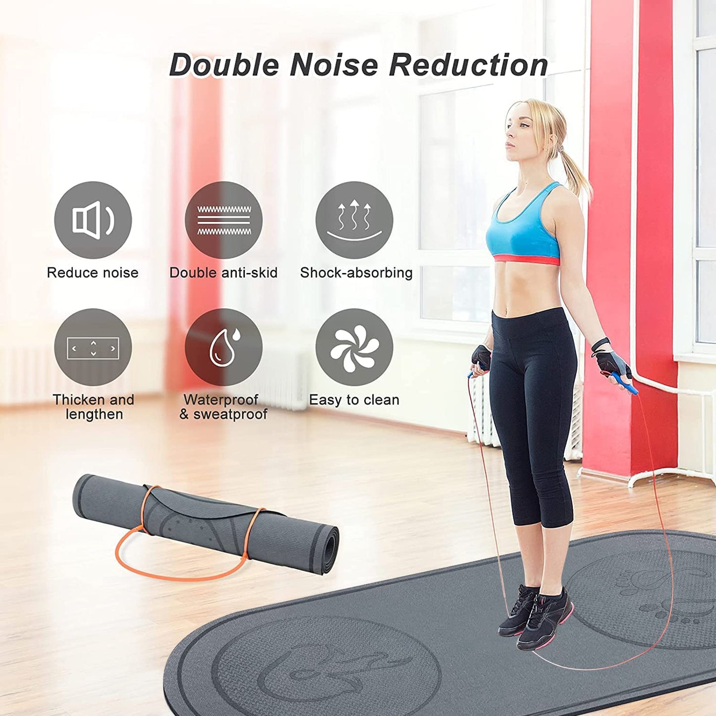 Jump Rope Mat 71"x31" Larger Non-Slip Indoor Outdoor Exercise Fitness Mat, Crossrope Jump Rope Pad, High-Density Workout Shock Absorption Jump Mat for Home Gym Flooring Concrete Jumping Rope