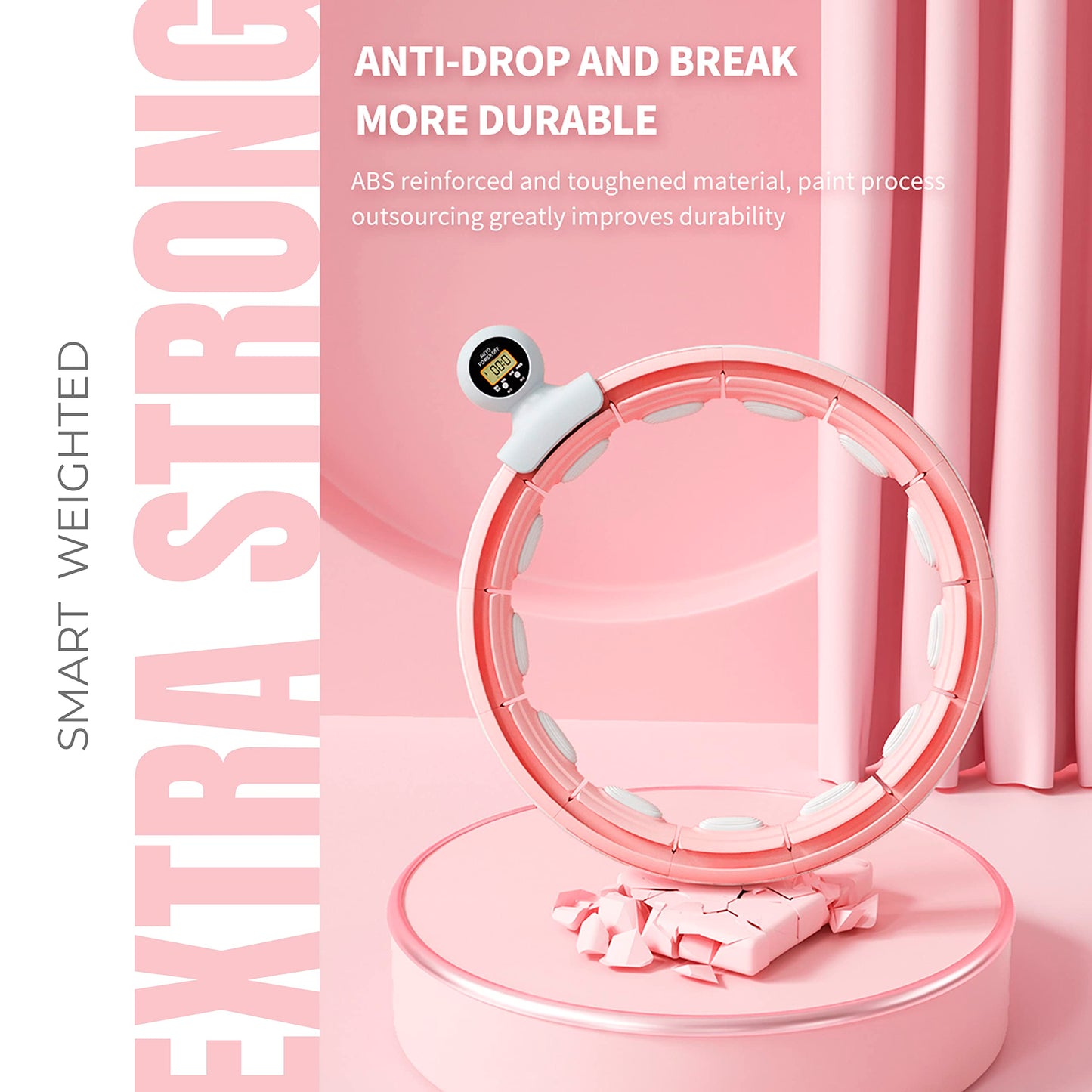 Smart Weighted Hula Ring Hoops, Hula Circle Detachable Fitness Ring with 360 Degree Auto-Spinning Ball Massage, Gymnastics, Adult Fitness for Weight Loss (Pink)