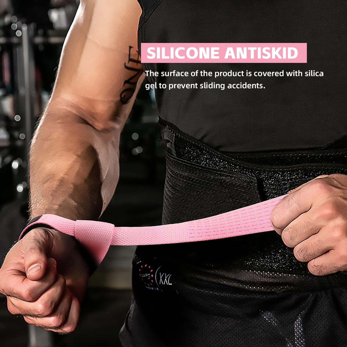 SKDK Cotton Hard Pull Wrist Lifting Straps Grips Band-Deadlift Straps with Neoprene Cushioned Wrist Padded and Anti-Skid Silicone - for Weightlifting, Bodybuilding, Xfit, Strength Training
