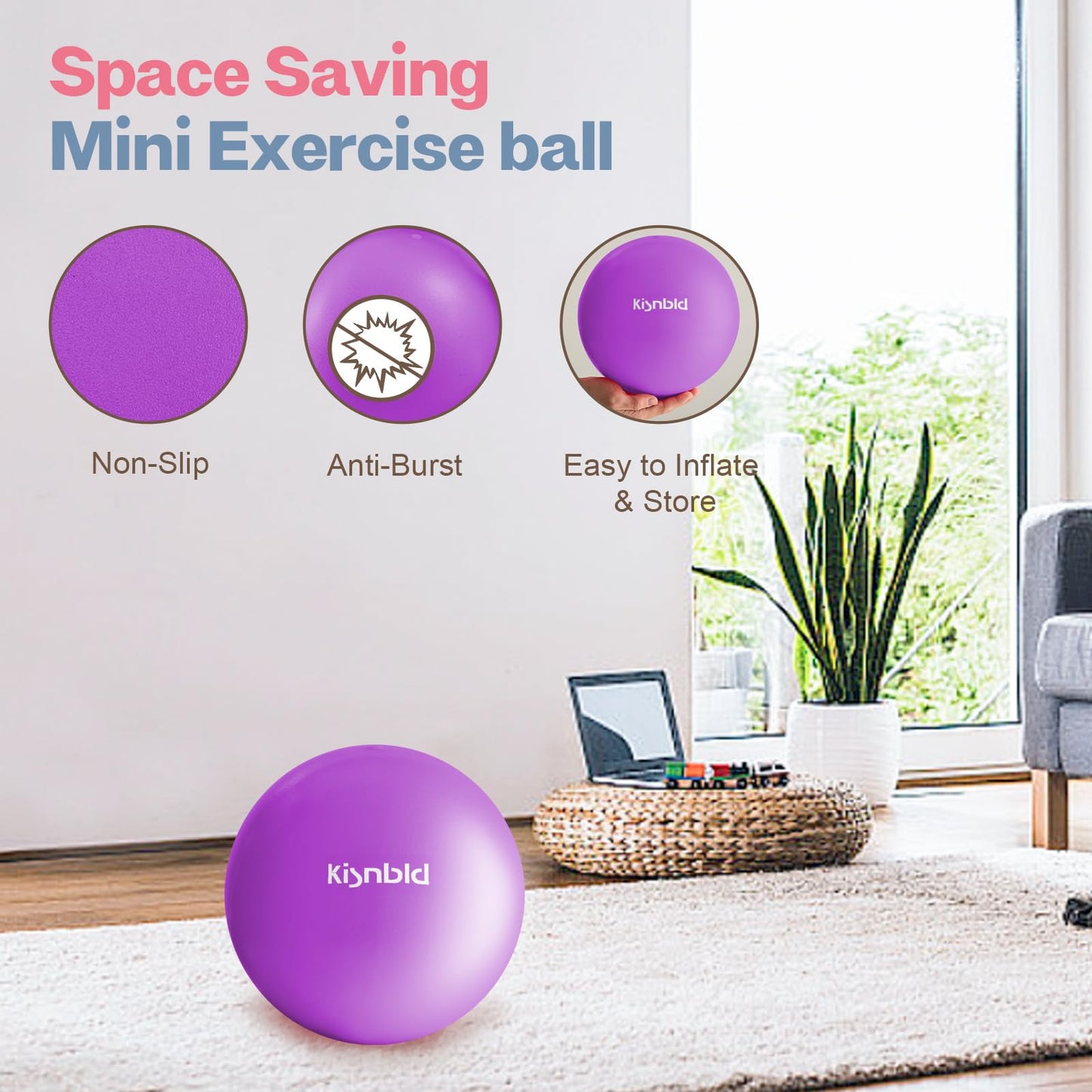 kisnbld Small Exercise Ball, 9 Inch Mini Pilates Ball, Anti Burst and Slip Resistant Mini Yoga Ball for Stability, Fitness, Physical Therapy, Stretching & Core Strength Workout at Home Gym & Office