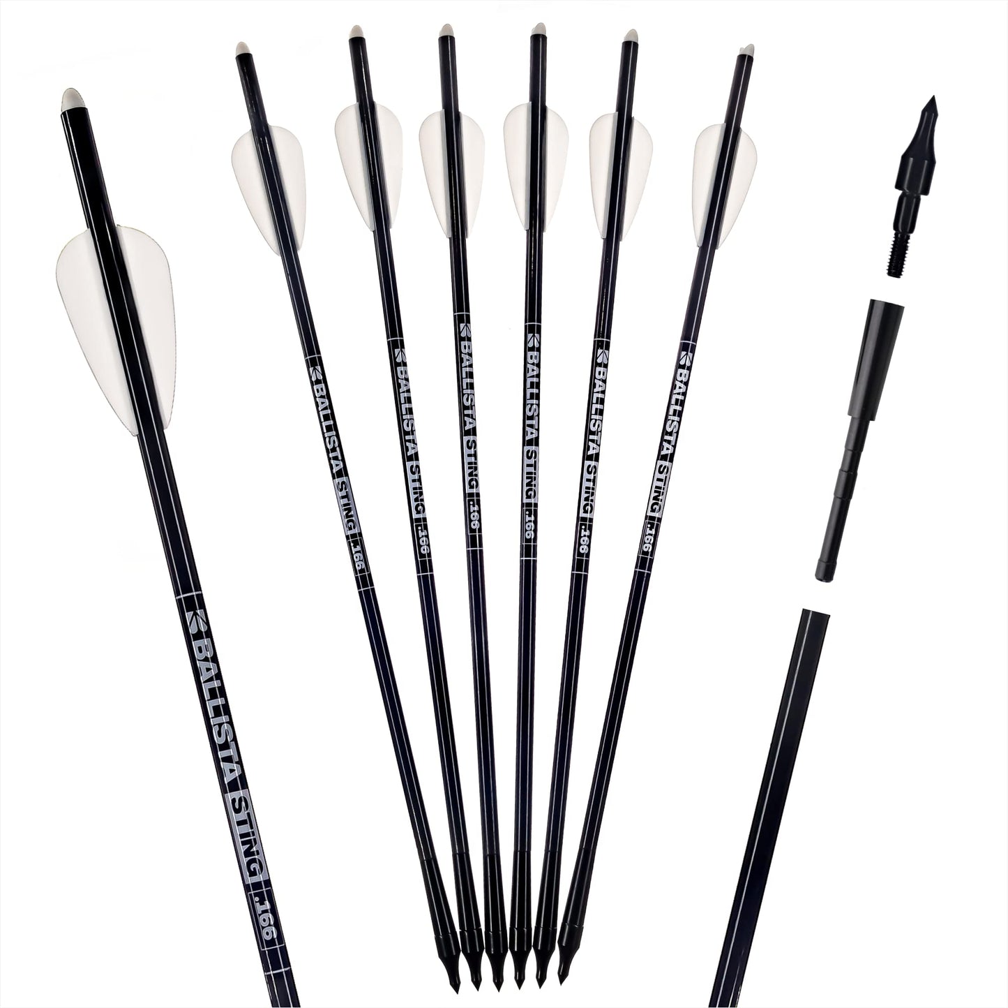 BALLISTA Sting Mini Crossbow Bolts Carbon Arrows with Field Tips, Half-Moon Nocks, Penetrator Inserts for Hunting Broadheads OD 6.0mm (Pack of 6) (13")
