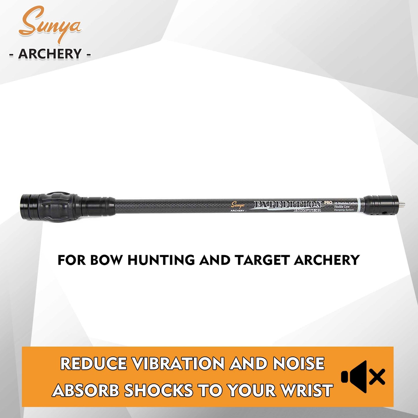 SUNYA Archery 15inch Bow Stabilizer for Compound Bow and Recurve Bow, Carbon Fiber Body, Flexible Core with Damping System and Weights, Expedition Pro Series (Black EP15)