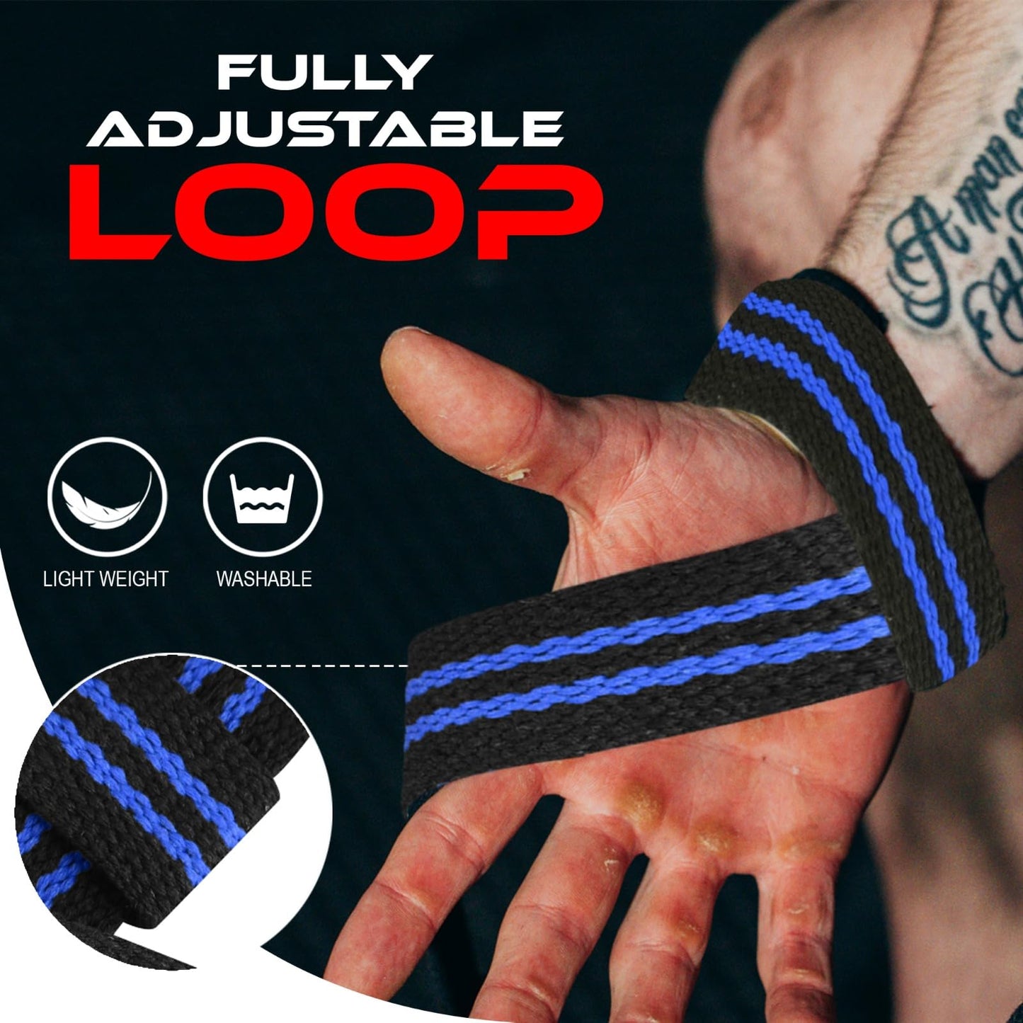 BEAST RAGE Lifting Wrist Straps for Weightlifting, Weight Lifting Straps Gym Power Workouts Lifting Straps Padded Cotton Men Women Supportive Lift Deadlift Straps Hard Pull Exercise Straps (Black/blue)