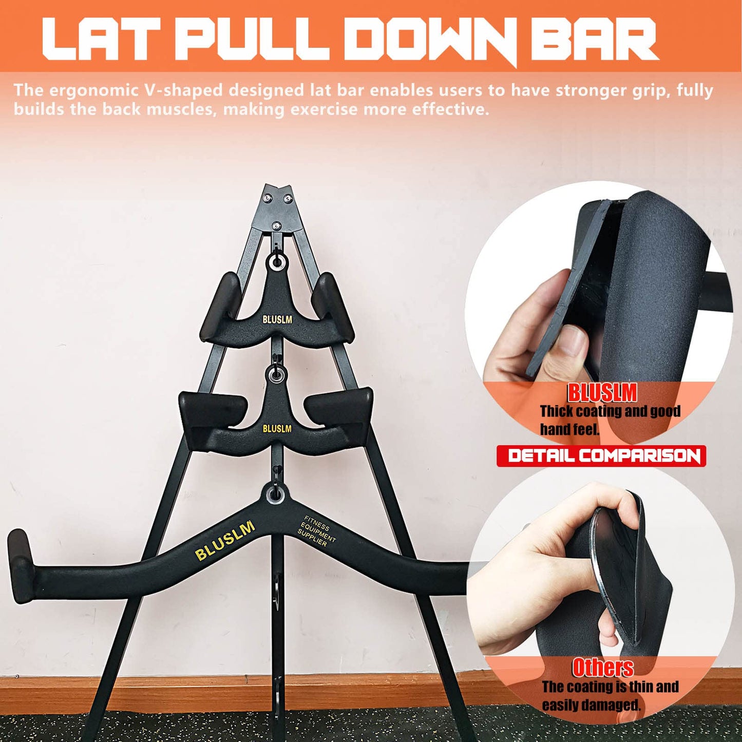 LAT Pull Down Bar for Cable Machine, LAT Pulldown Attachments T Bar V Bar Cable Attachment, Back Tricep Bar Strength Training Handle (3PIECES)