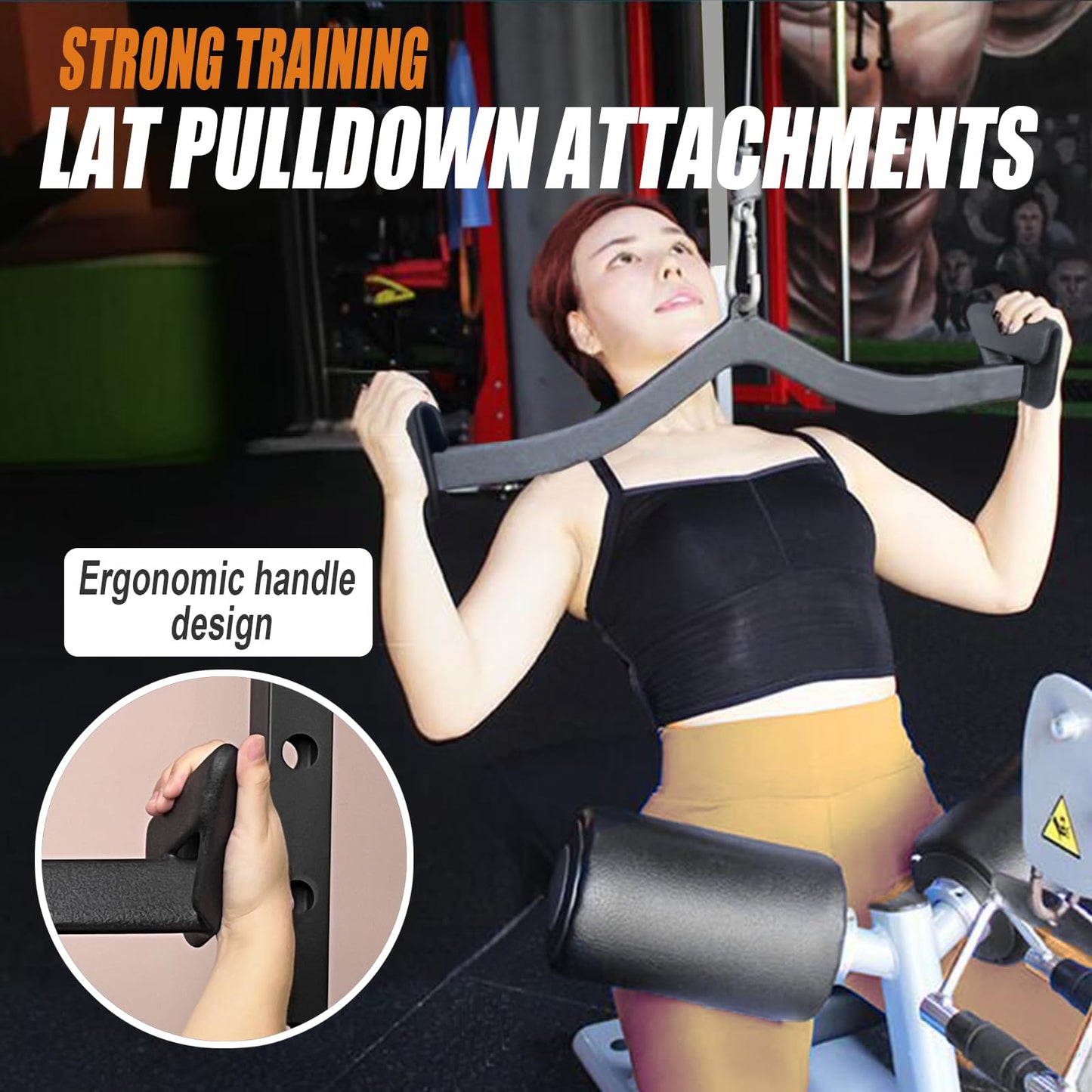 BLUSLM LAT Pull Down Bar for Cable Machine, LAT Pulldown Attachments T Bar V Bar Cable Attachment, Back Tricep Bar Strength Training Handle (BL4PLUS)