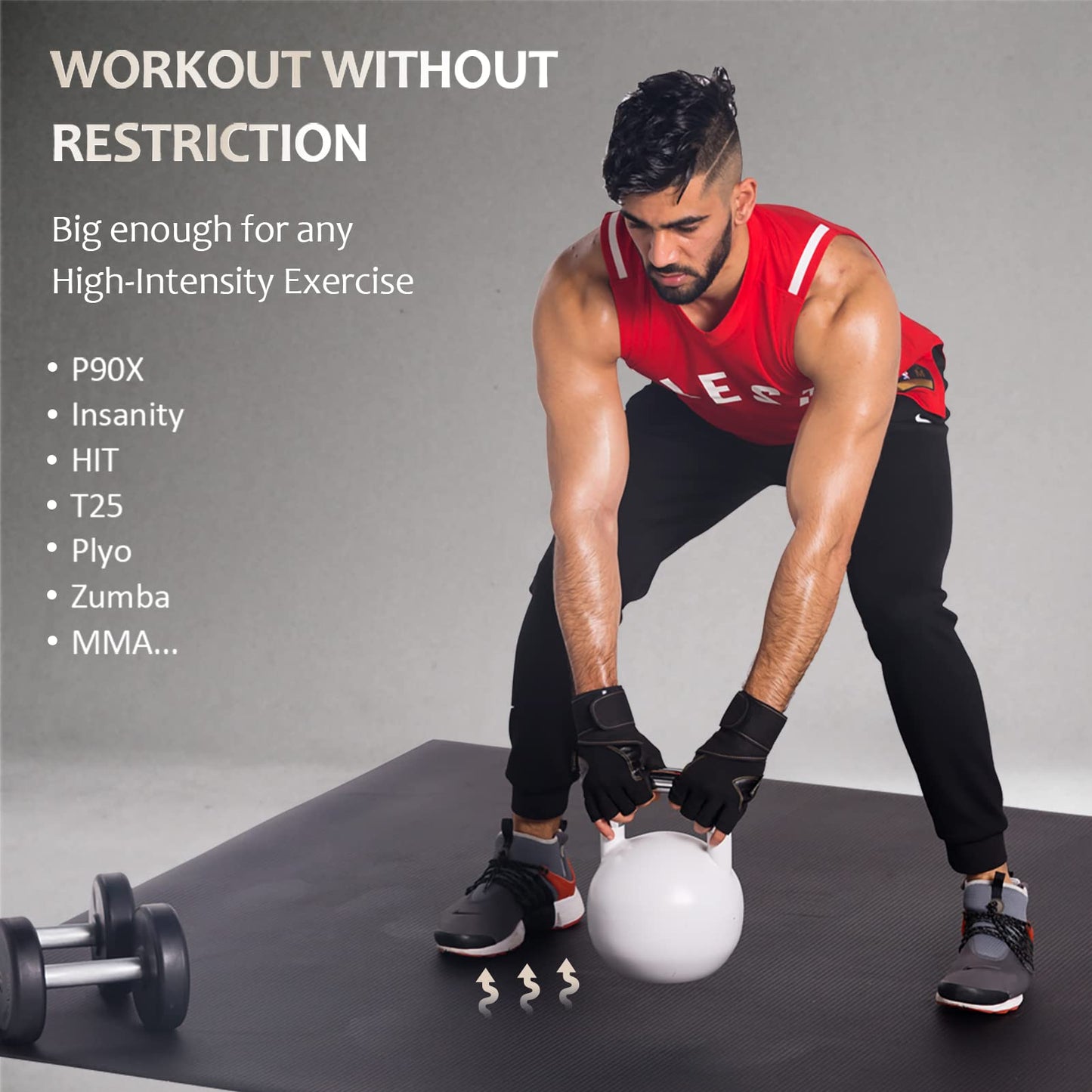 GXMMAT Large Exercise Mat 6'x6'x7mm, Workout Mats for Home Gym Flooring, Extra Wide and Thick Durable Cardio Mat, High Density Non Slip Fitness Mat for Plyo, MMA, Jump Rope, Stretch, Shoe Friendly