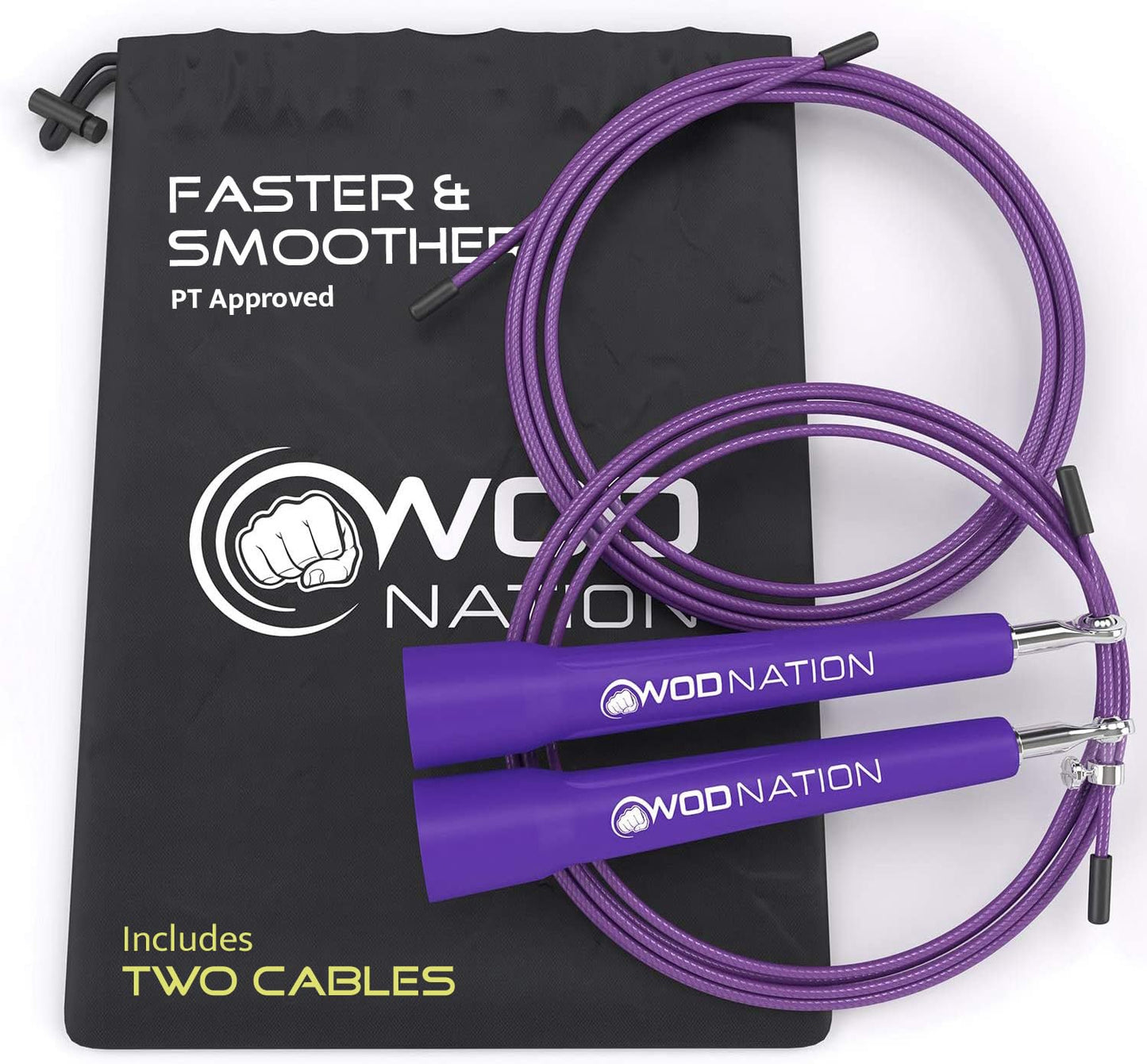 WOD Nation Adjustable Speed Jump Rope For Men, Women & Children - Blazing Fast Fitness Skipping Rope Perfect for Boxing, MMA, Endurance - Purple