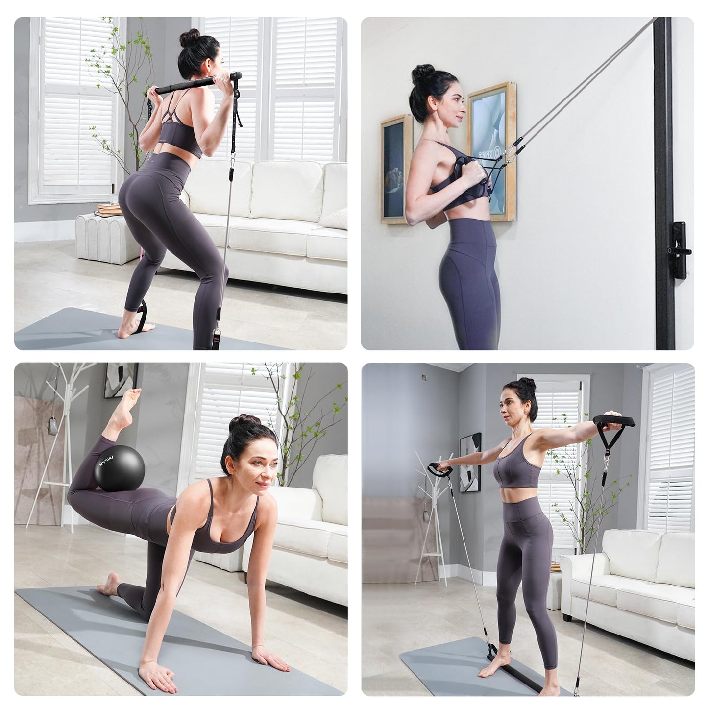 kisnbld Pilates Bar Kit with Resistance Bands, Multifunctional Pilates Equipment with Pilates Ball, 2 in 1 Handles & Door Anchor, Portable Pilates Bar for Women Home Gym Yoga Workouts
