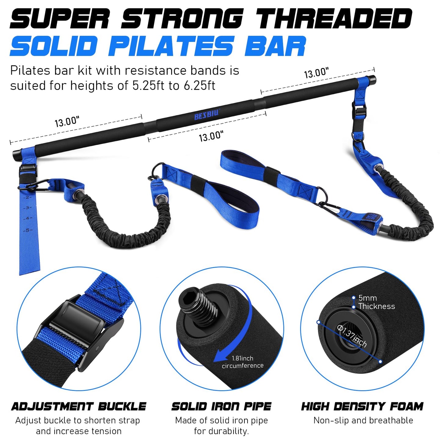 Pilates Bar Kit with Resistance Bands for Working Out, 210lbs Heavy Resistance Bands with Handles, Pilates Equipment with Resistance Band Bar for Men Women, Home Gym Full Body Workout Equipment