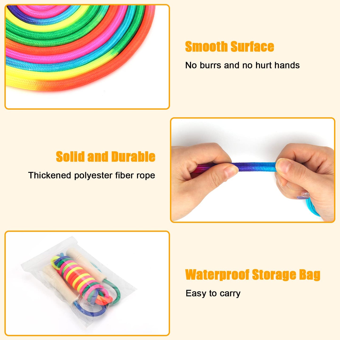 Coolrunner 16 FT Long Jump Rope(2 PACK), Double Dutch Jump Rope, Soft Beaded Skipping Rope for Kids Adults, Plastic Segmented Jump Rope, Long Enough for 4-5 Jumpers (Rainbow)