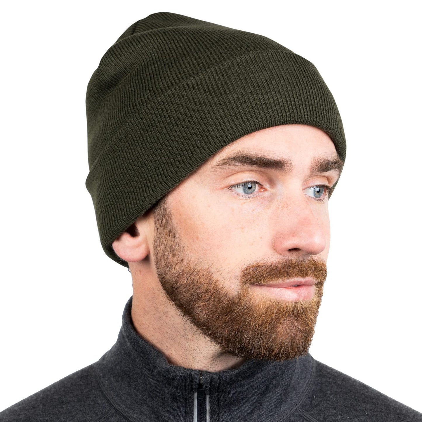 MERIWOOL Beanie for Men and Women - Merino Wool Blend Ribbed Knit Winter Hat Army Green