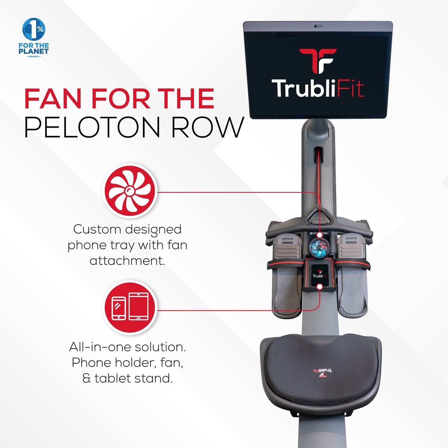 Fan for Peloton Row - Row Phone Tray - Accessories for Peloton Row - Free Cup Holder Inserts - No Batteries or Charging Required (Peloton Row)