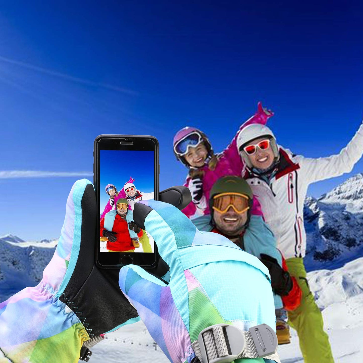 Yidomto Ski Gloves, Waterproof Touchscreen Snow Gloves, Warm Winter Gloves for Cold Weather, Thermal Snowboarding Gloves - for Men Women Kids Boys and Girls (Light Blue-XS)