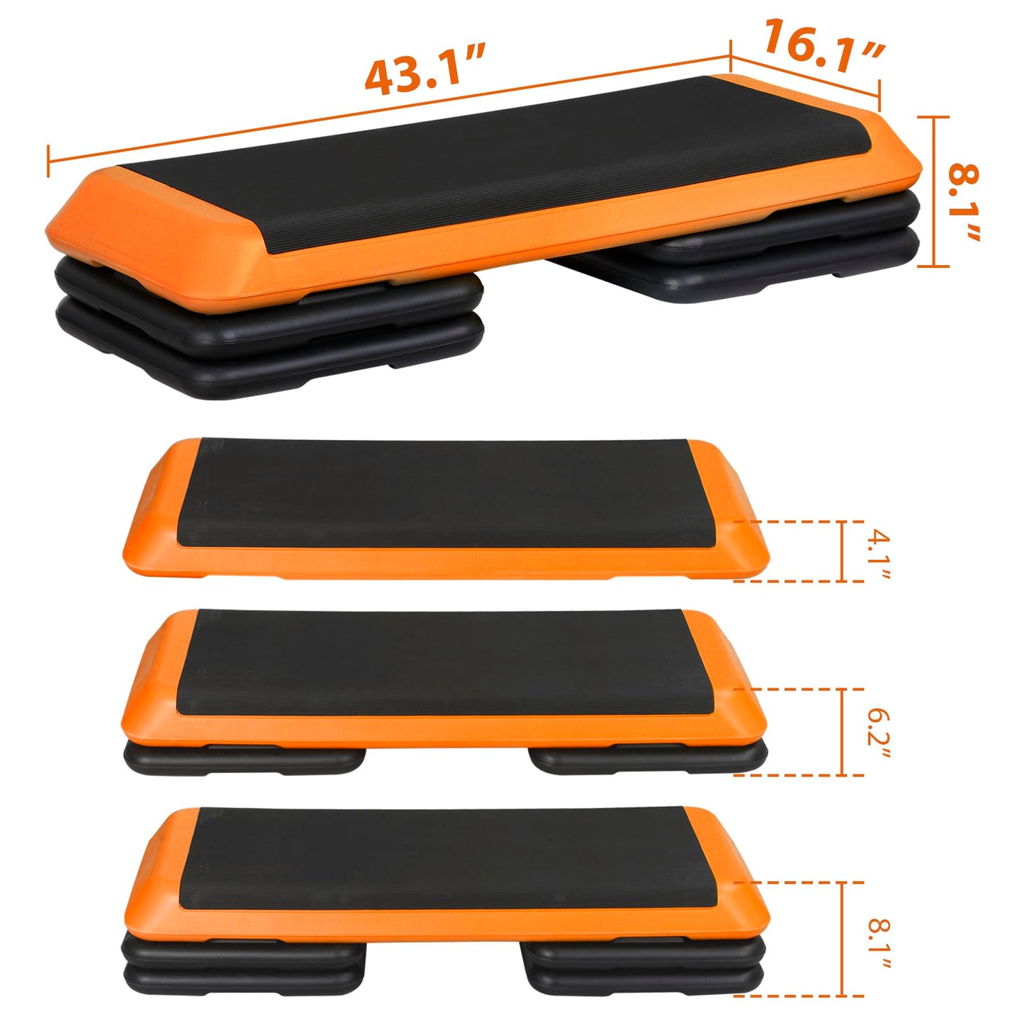 JupiterForce 43" Workout Aerobic Exercise Step Platform, Adjustable Aerobic Steppers for Exercise with 7 Removable Risers for Home Gym Strength Training