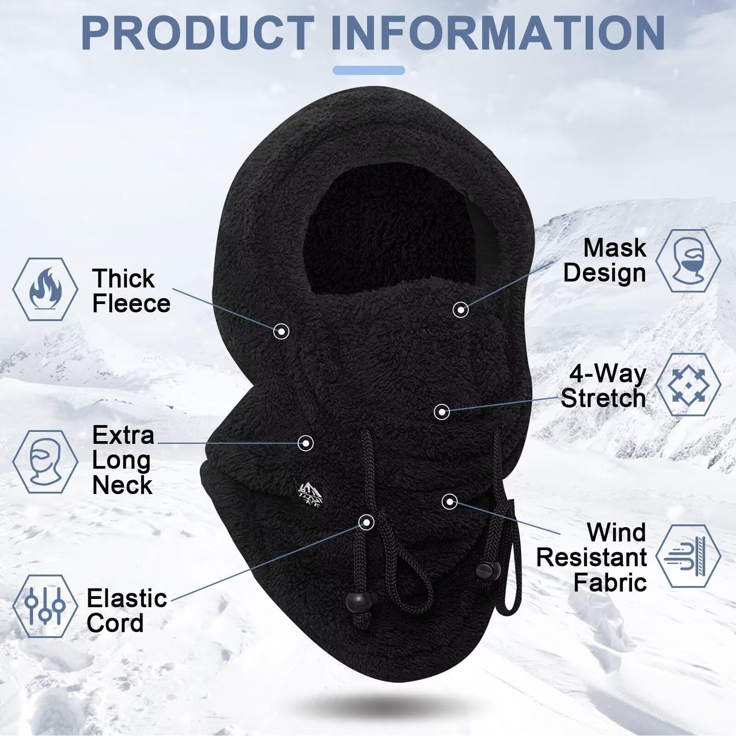 Ski Mask Balaclava for Men and Women Cold Weather Winter Fleece Windproof Face Cover Hooded Scarf Hat Head Warmer