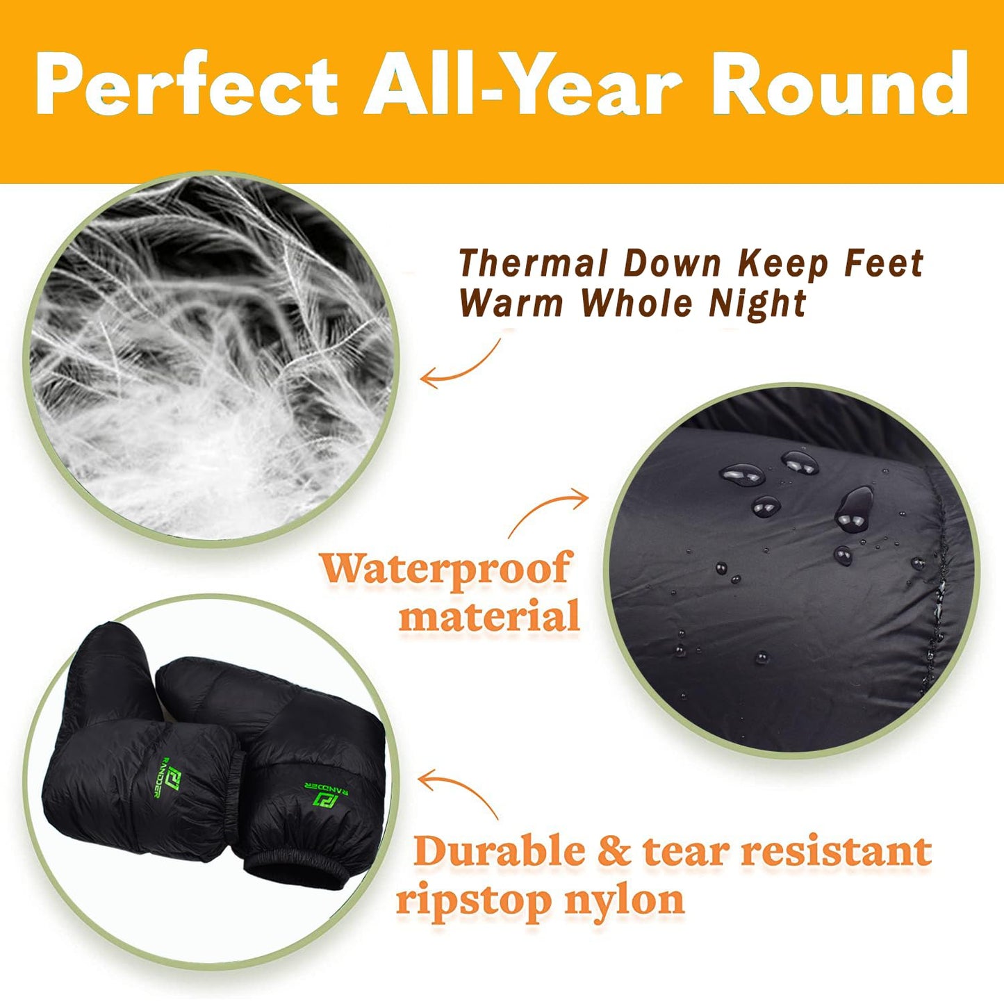 AUDIFU Down Booties Warm Socks Ultralight Sleeping Sock for Camping, Backpacking - Camp Sleeping Bag Tent Down Foot Warmer for Men & Women (Black, Medium)