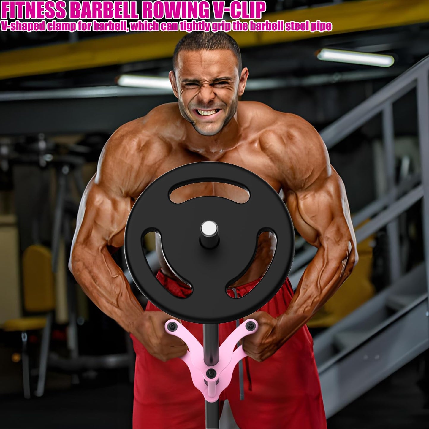 Lewufe V Bar Row Landmine Handle Attachment for Barbell Bars, Solid Double D Handle, T-Bar Row Handle Attachments with Non-Slip Rubber Grip, Fits Olympic Bar Strength Training Bar, Pink