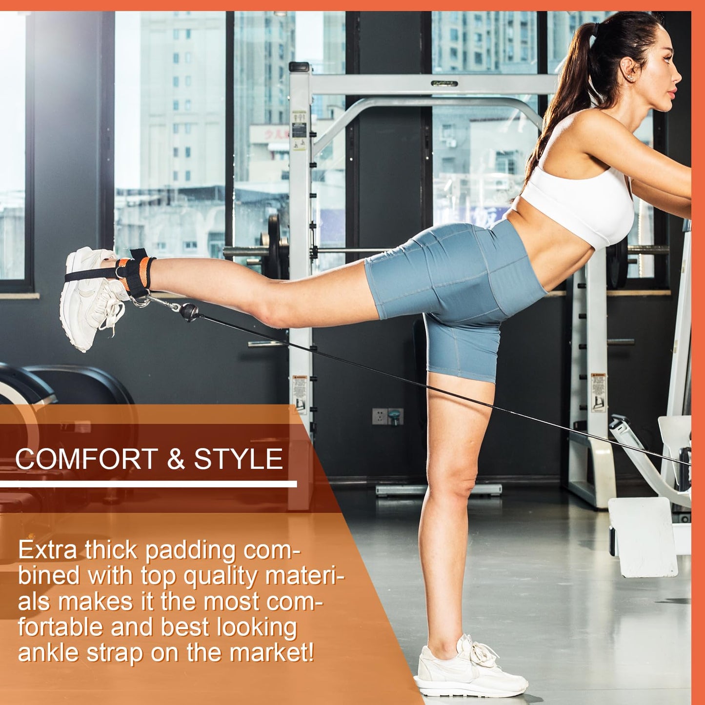 VAIIO Orange Ankle Straps for Cable Machines,Adjustable Comfort fit Neoprene, Reinforce Double D-Ring - Premium Ankle Cuffs to Improve Abdominal Muscles, Lift The Butts, Tone The Legs for Men & Women