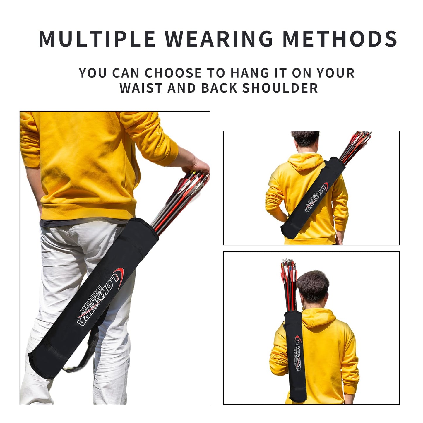 Arrow Quiver, Archery Lightweight Back Arrow Quiver Dual Use Foldable Compact Hip Arrows Bag for Recurve Bow Compound Target Practice Nylon Arrow Bag(Black)