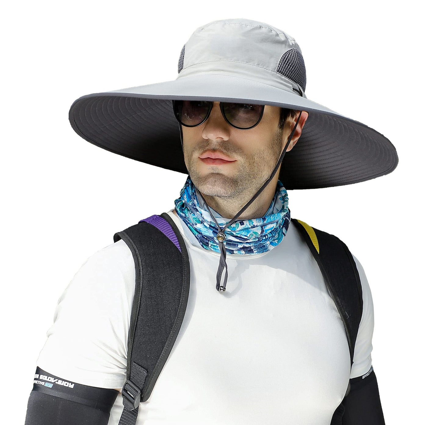 Leotruny Men Wide Brim Sun Hats UPF50+ Waterproof Breathable Bucket Hat for Fishing, Hiking, Camping (C04-light Grey)