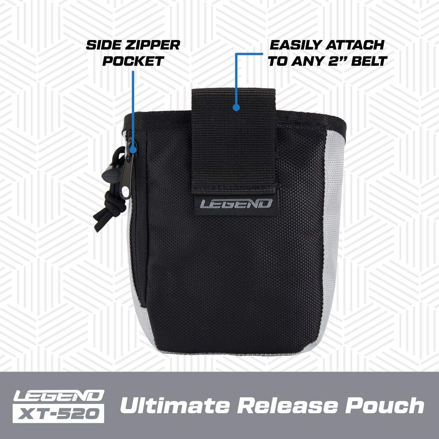 LEGEND - XT520 Quick Release Pouch & Finger Tab Bag (Grey) | Interior Divider for Better Organization & Storage of Release Aids | Attaches to Standard 2" Belt | Quick Drawstring Closure