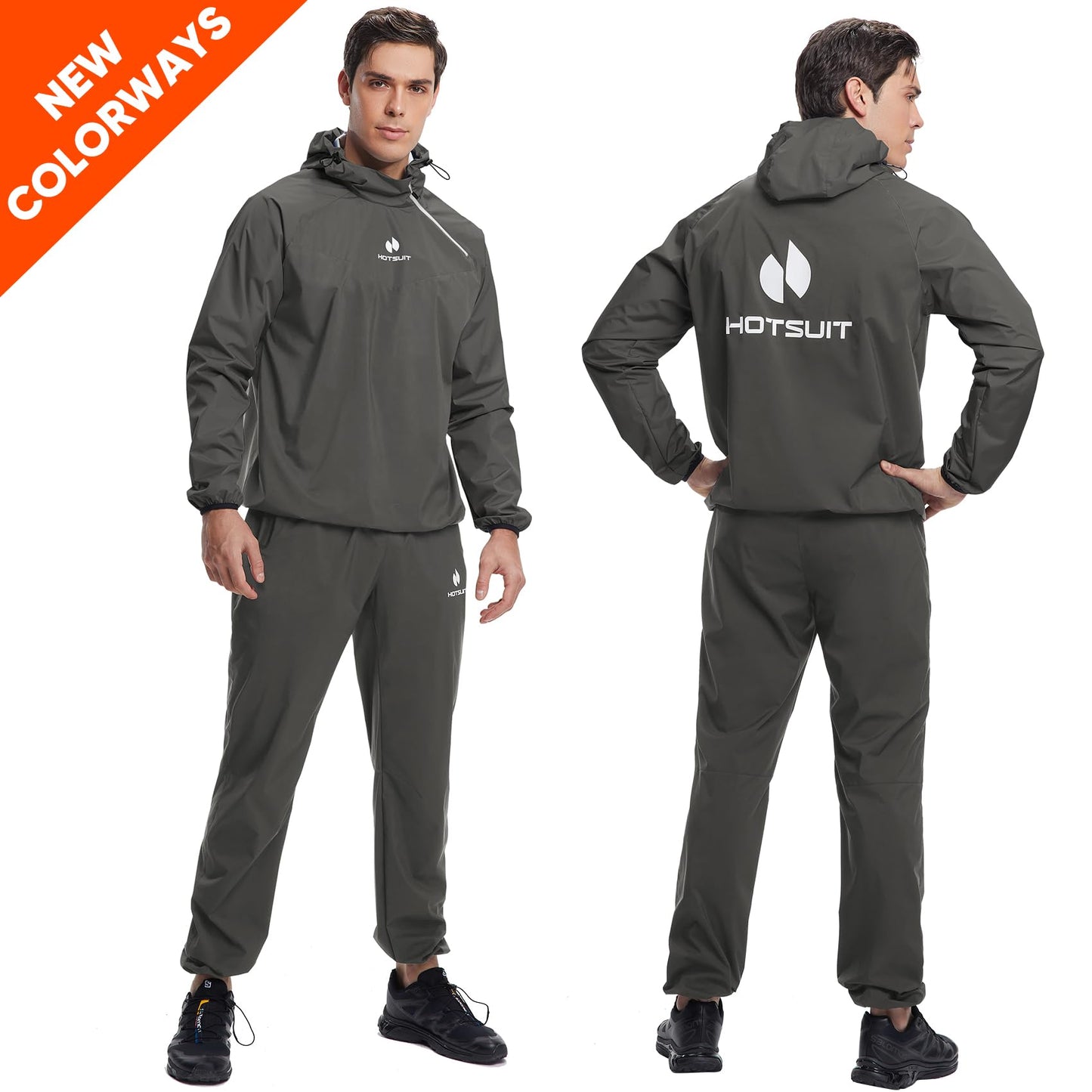 HOTSUIT Sauna Suit for Men Sweat Sauna Jacket Pant Gym Workout Sweat Suits, Dark Gray, S