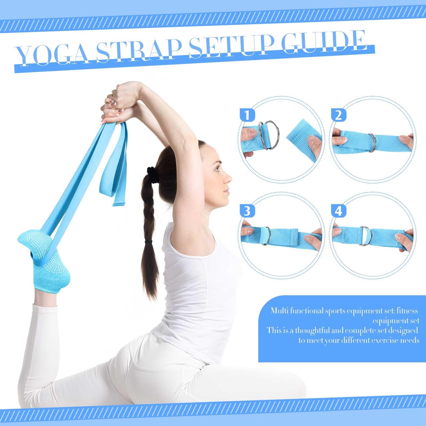 Poen 14 Pcs Pilates Ring and Ball Set for Women Pilates Ring Circle Ball with Stretching Strap 8 Resistance Bands Non Slip Socks Gym Back Bags Exercise Equipment for Workout (Blue, Gray)