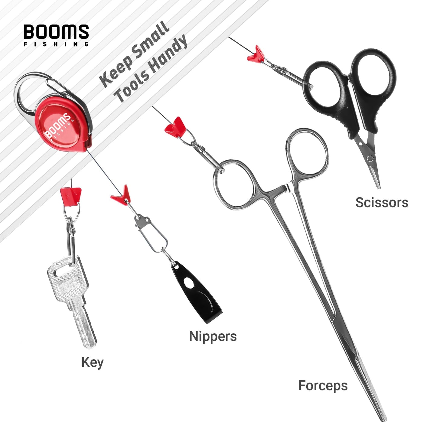 Booms Fishing RG1 Fly Fishing Zinger Retractor, 3pcs Red Retractable Keychain