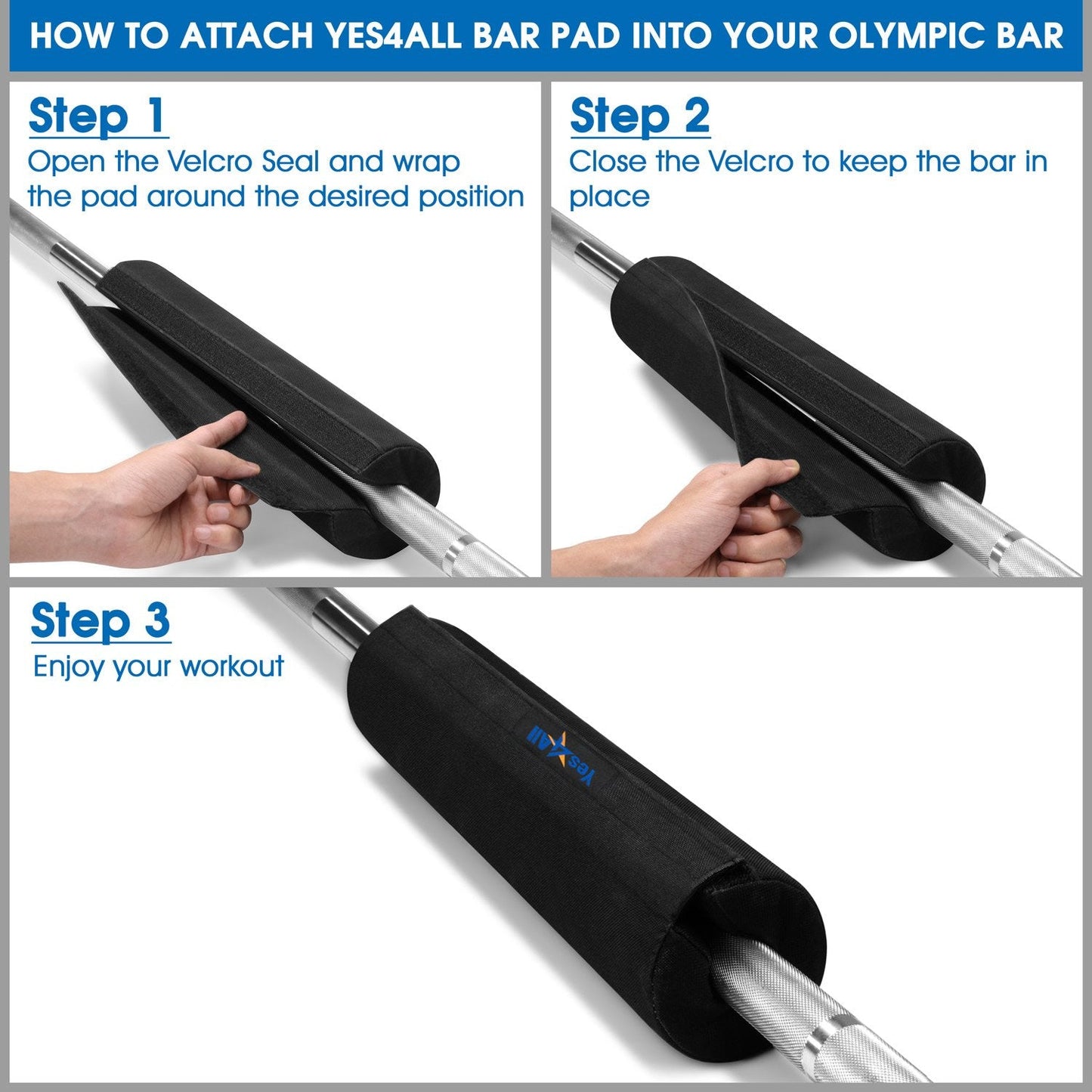 Yes4All Foam Bar Pad – Olympic Barbell Pad – Barbell Squat Pad – Barbell Neck Pad for Squats, Hip Thrusts – Weight Lifting Bar Pad (Black, Set of 2)