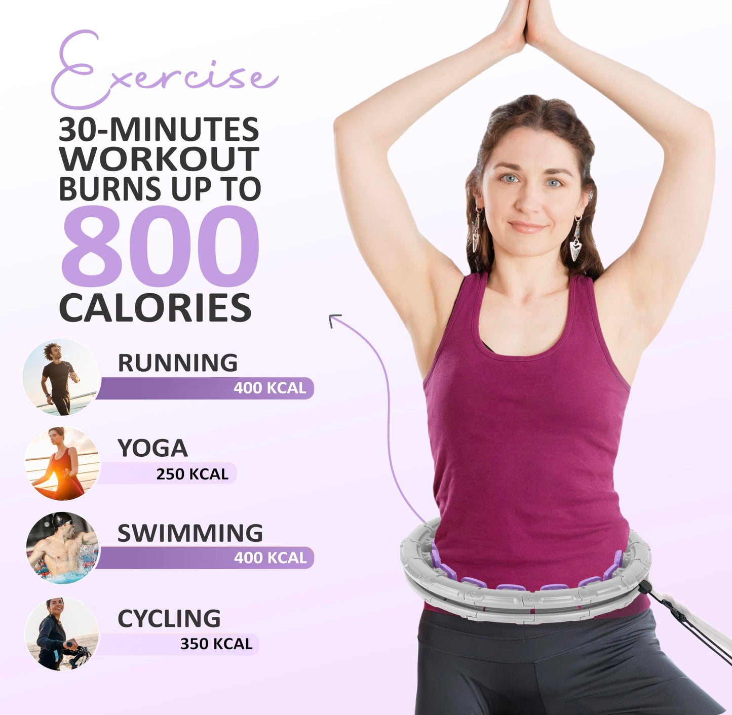 Solulife Hula Hoop Adult Slimming and Massage, 24-Piece Hula Hoop for Slimming Trains HIPS, Legs, Buttocks, hoopie That Never Falls Down, Hula Hoop with Ball incl. Bag (Lila)