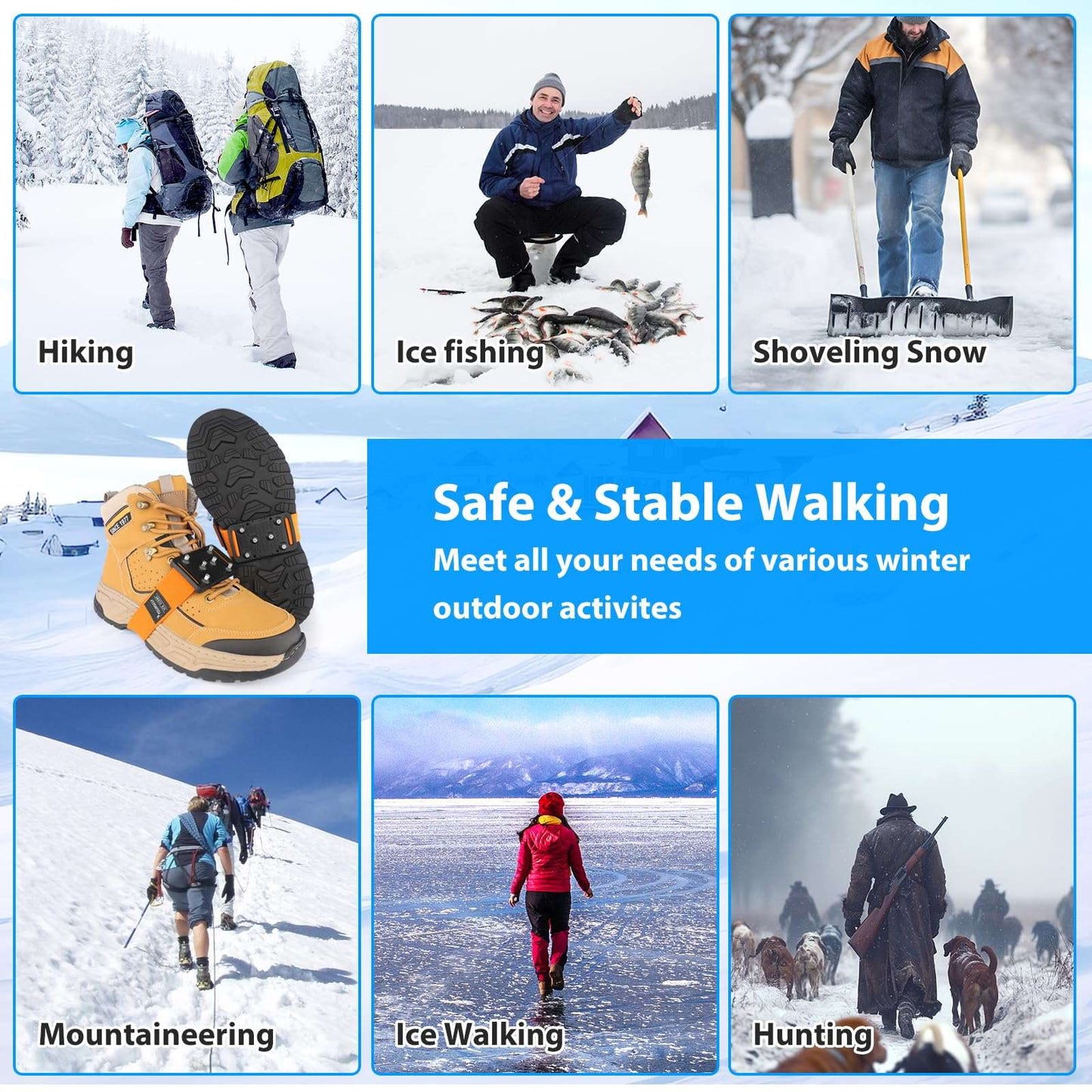 SYOURSELF Ice Cleats Crampons for Shoes and Boots, Rotatable Mid-Sole Traction Cleats Shoe Spikes for Snow and Ice, Non Slip Tungsten Spikes Ice Shoes Grippers for Men Women Winter Indoor/Outdoor