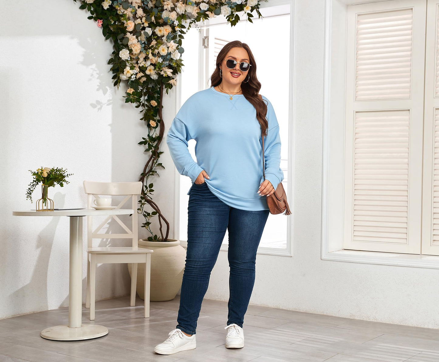 ForHailey Plus Size Sweatshirt for Women Long Sleeve Tops Pullover Crew Neck Shirts Fall Winter Sky Blue X-Large