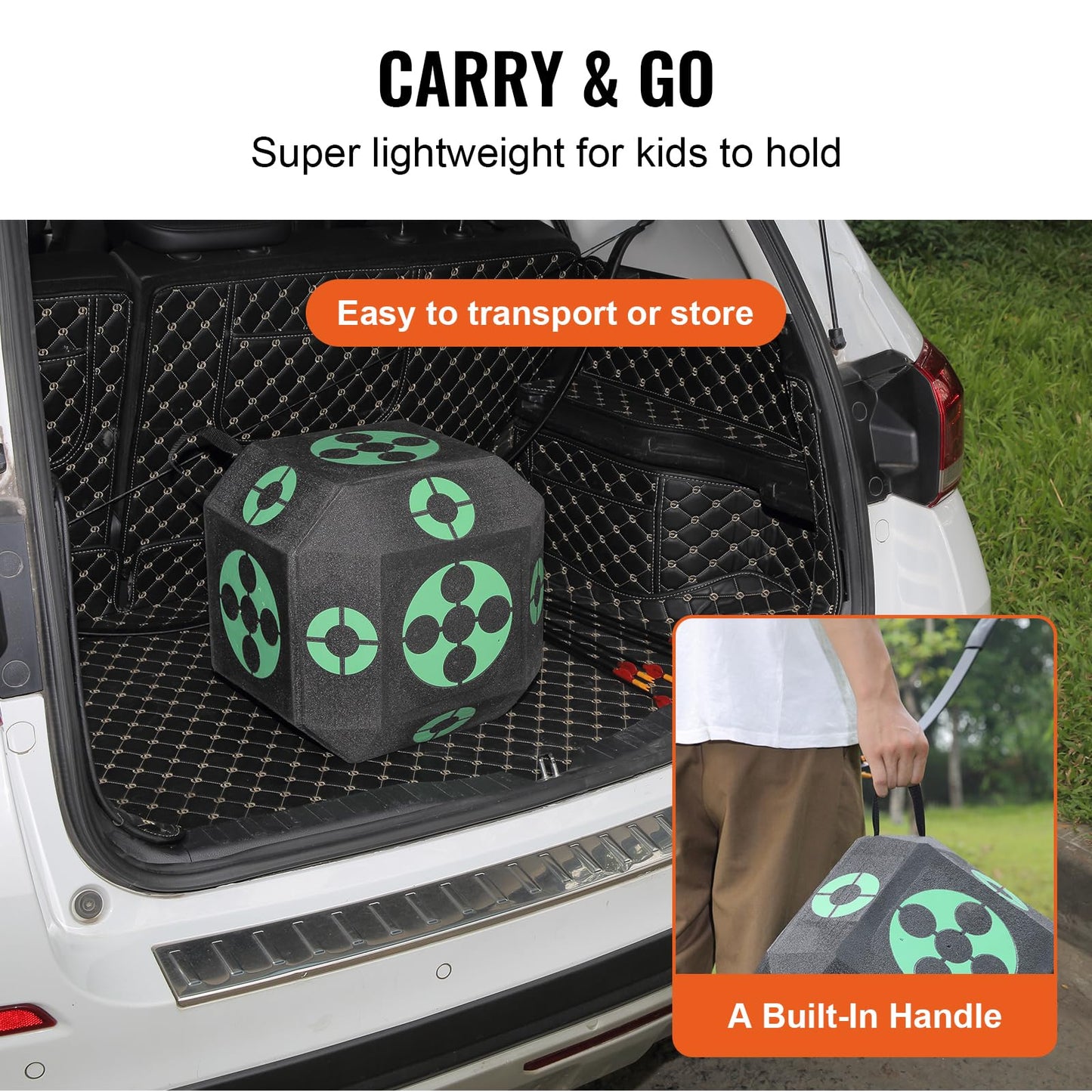 VEVOR Archery Target Block, 15"x15" All-Side Block Target Block, Outdoor Portable Crossbow Target with Carry Handle, Easy Arrow Removal, Great Visibility, Lightweight, Easy to Transport, Black