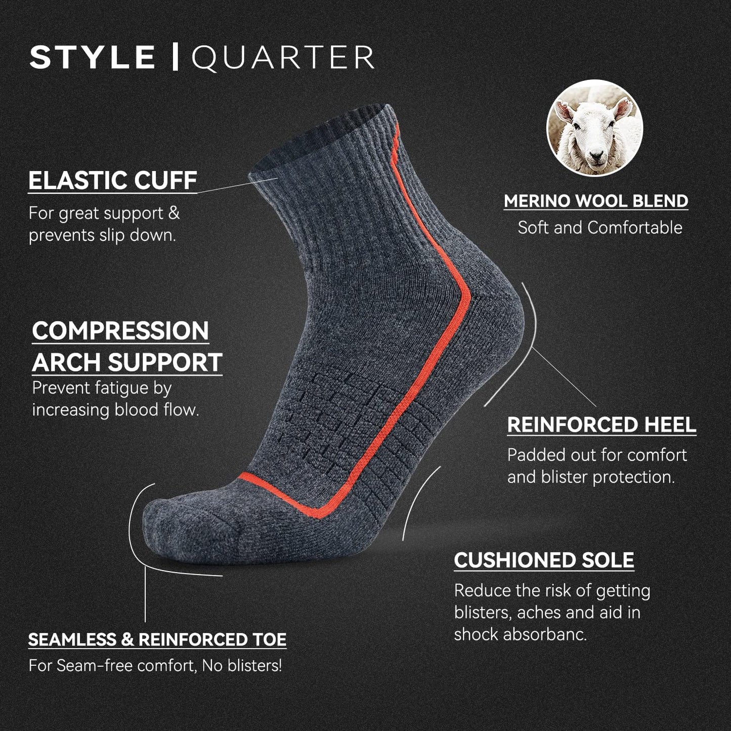 Socks Daze Women's Wool Boot Ankle Socks for Cold Weather Youth Boys Girls Warm Comfort Thick Cushioned Soft Socks for Running Hiking Jogging, Medium, 4 Pairs Dark Grey