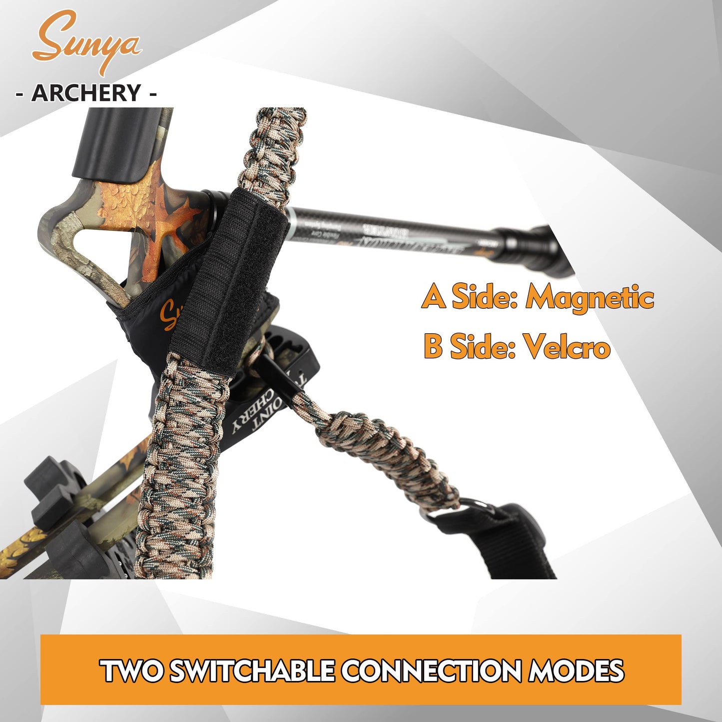Sunya Paracord Compound Bow Sling with V2 Upgraded Magnetic Connection System. Lightweight Hands Free Shoulder Carrying Sling for Bow Hunting, Field Archery and 3D (Marsh Camo)